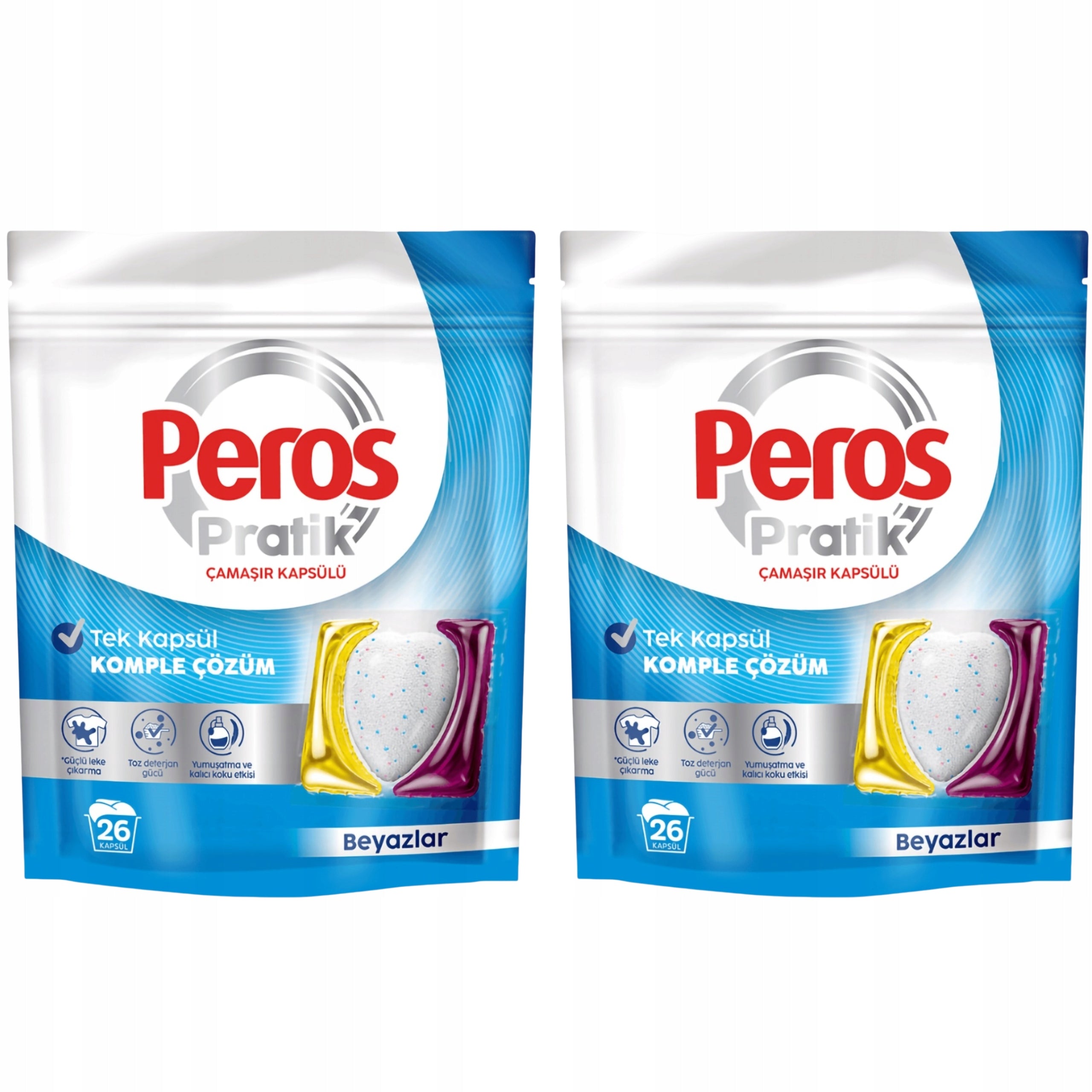 2x PEROS PRAKTIK White Fabric Washing Capsules 26 Pack Two Pack
