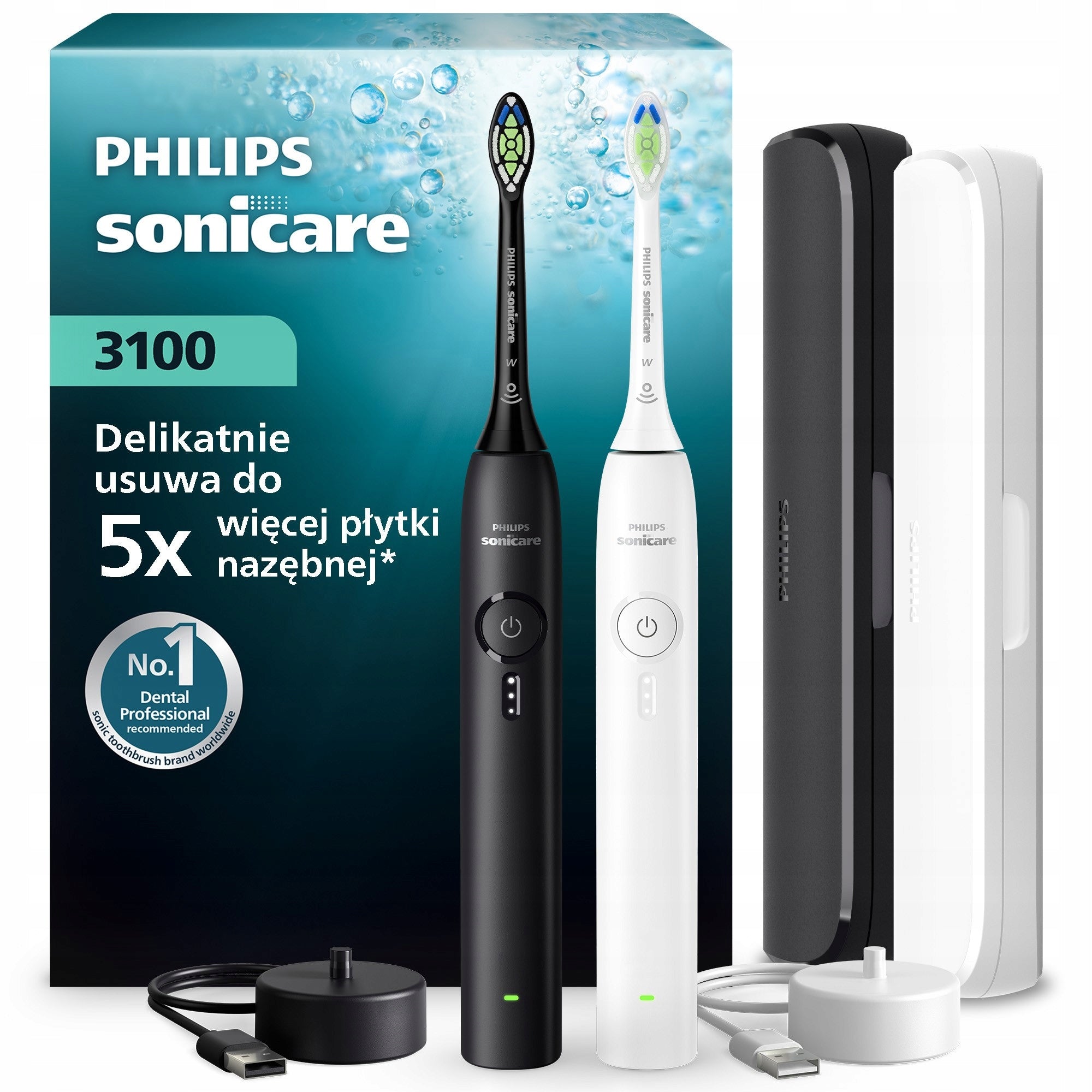 2x Philips Sonicare 3100 sonic toothbrush electric set HX4072/73