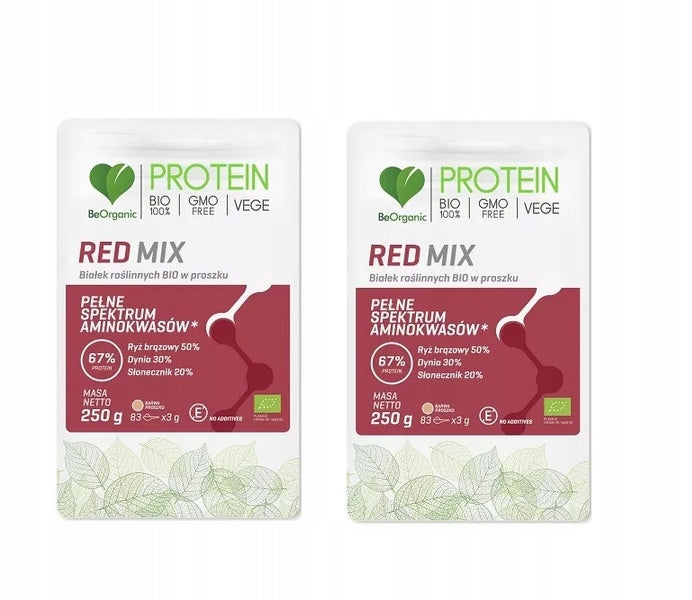 2x Plant Protein BIO Red Mix 67% Protein Amino Acids 250 g BeOrganic VEGE