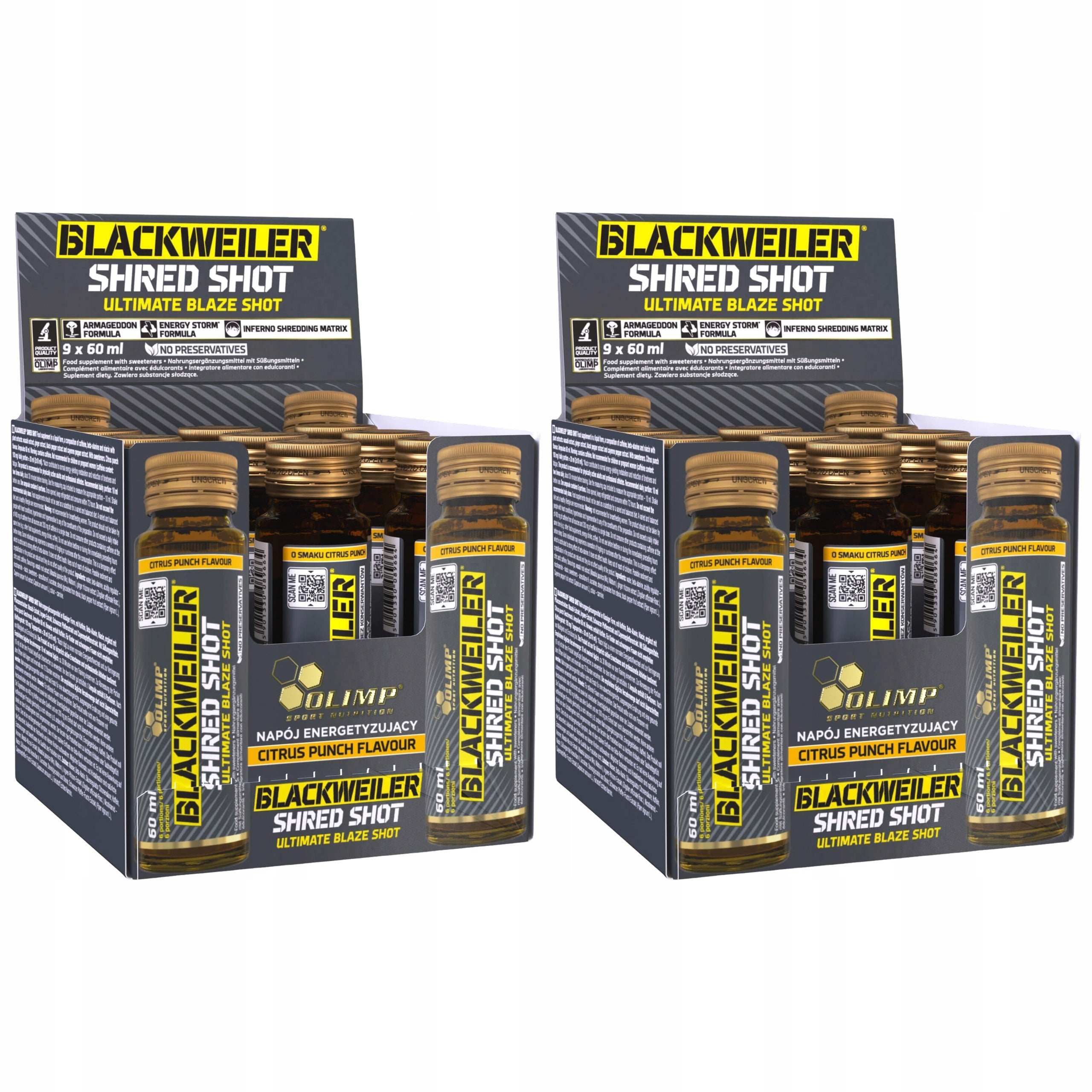 2x Pre-workout OLIMP Blackweiler Shred Shot 9x60ml Caffeine Energy Power