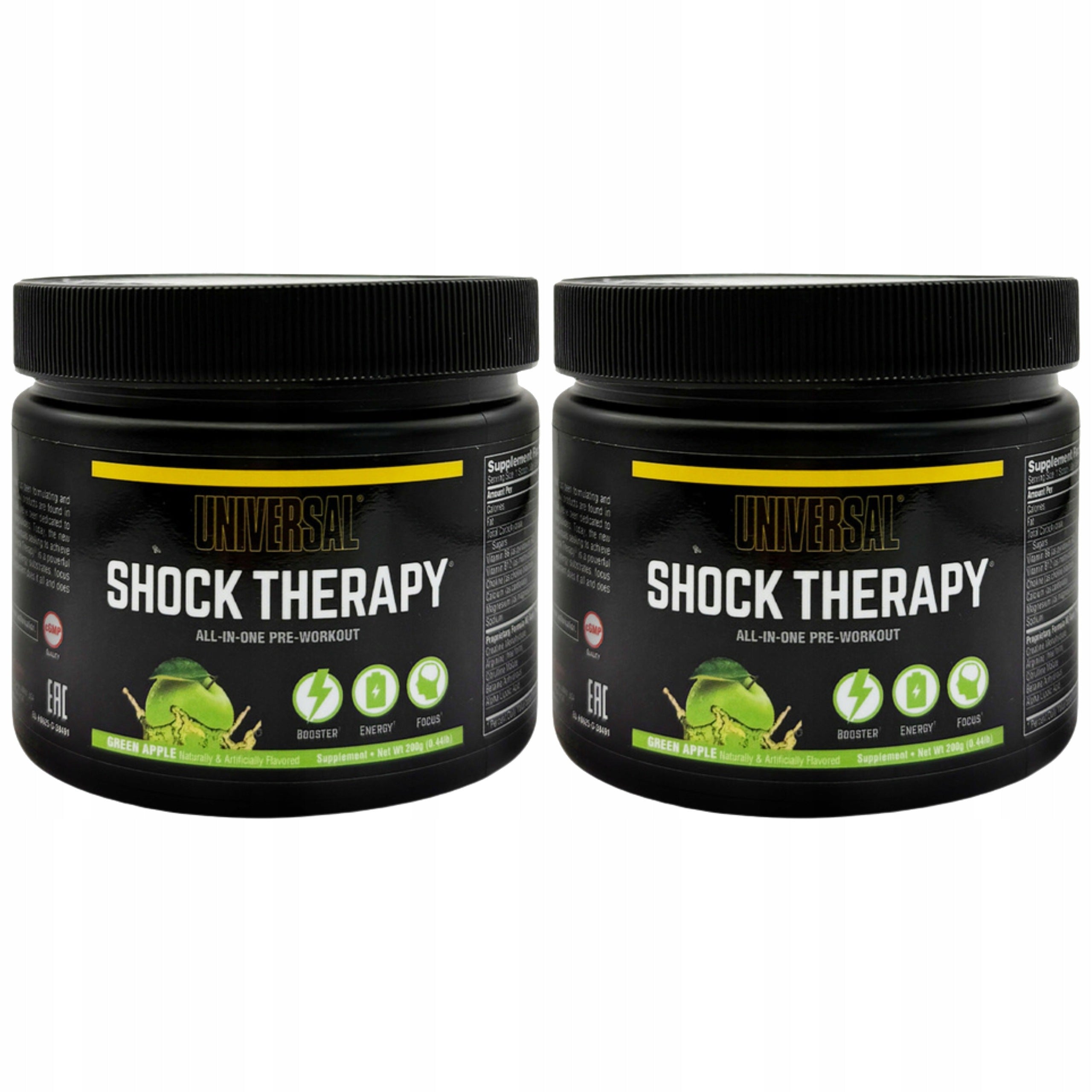 2x Pre-workout SHOCK THERAPY 200g Energy Pump Strength Apple UNIVERSAL