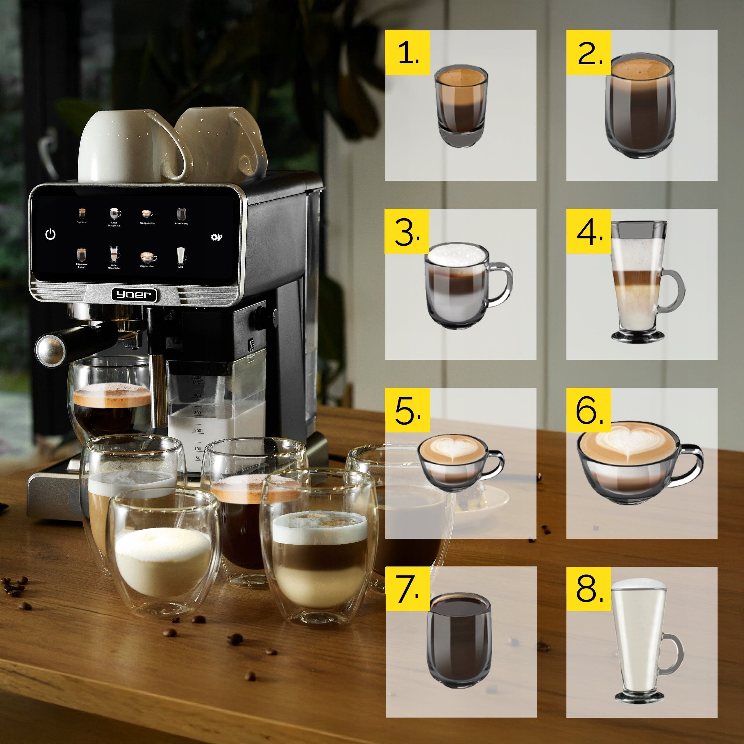 2x Pressure Coffee Maker Yoer Led 20bar 1350w Automatic Thermobloc Brand Yoer