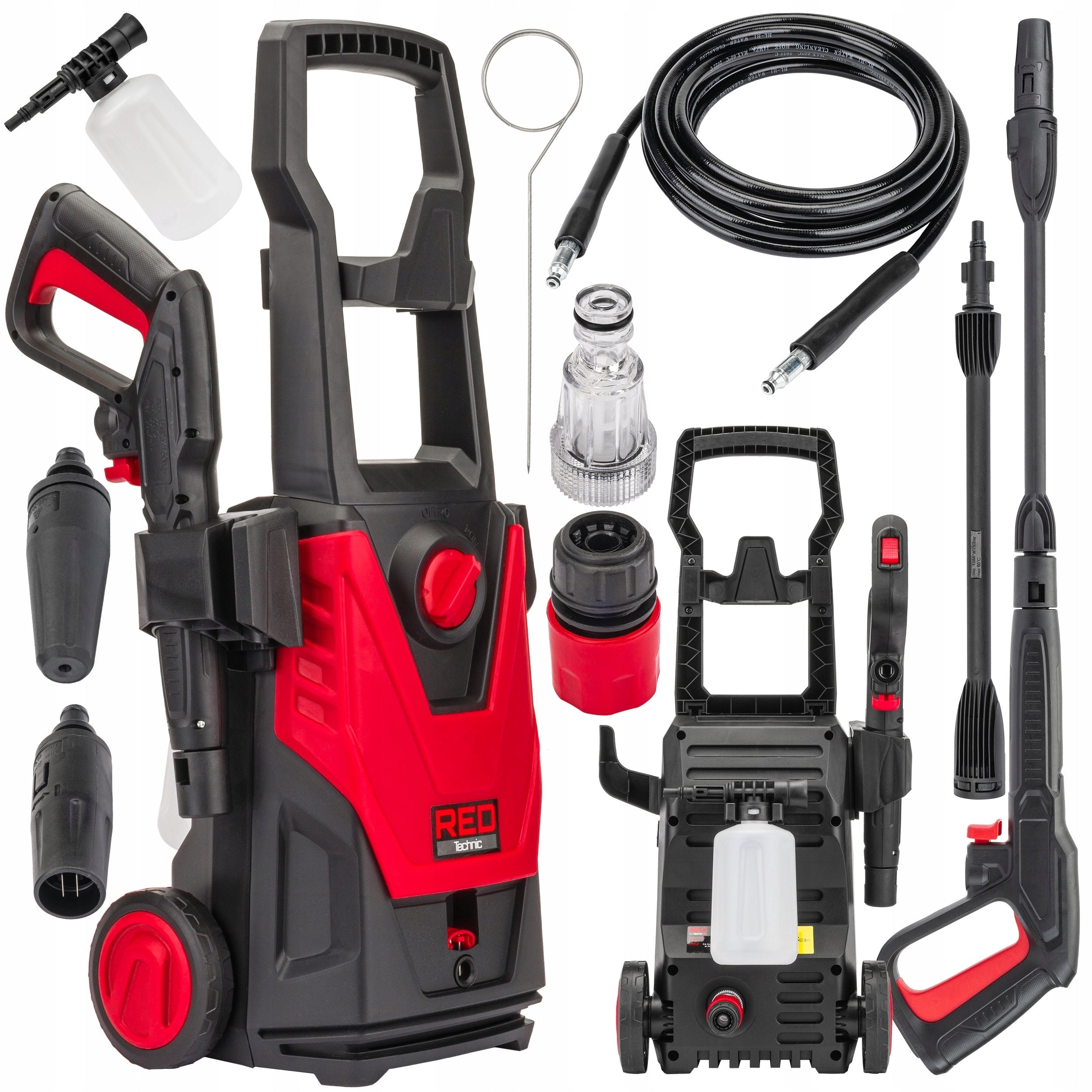 2x Pressure Washer Red Technic 1600 W Aluminum Pump 120 Bar 5 M