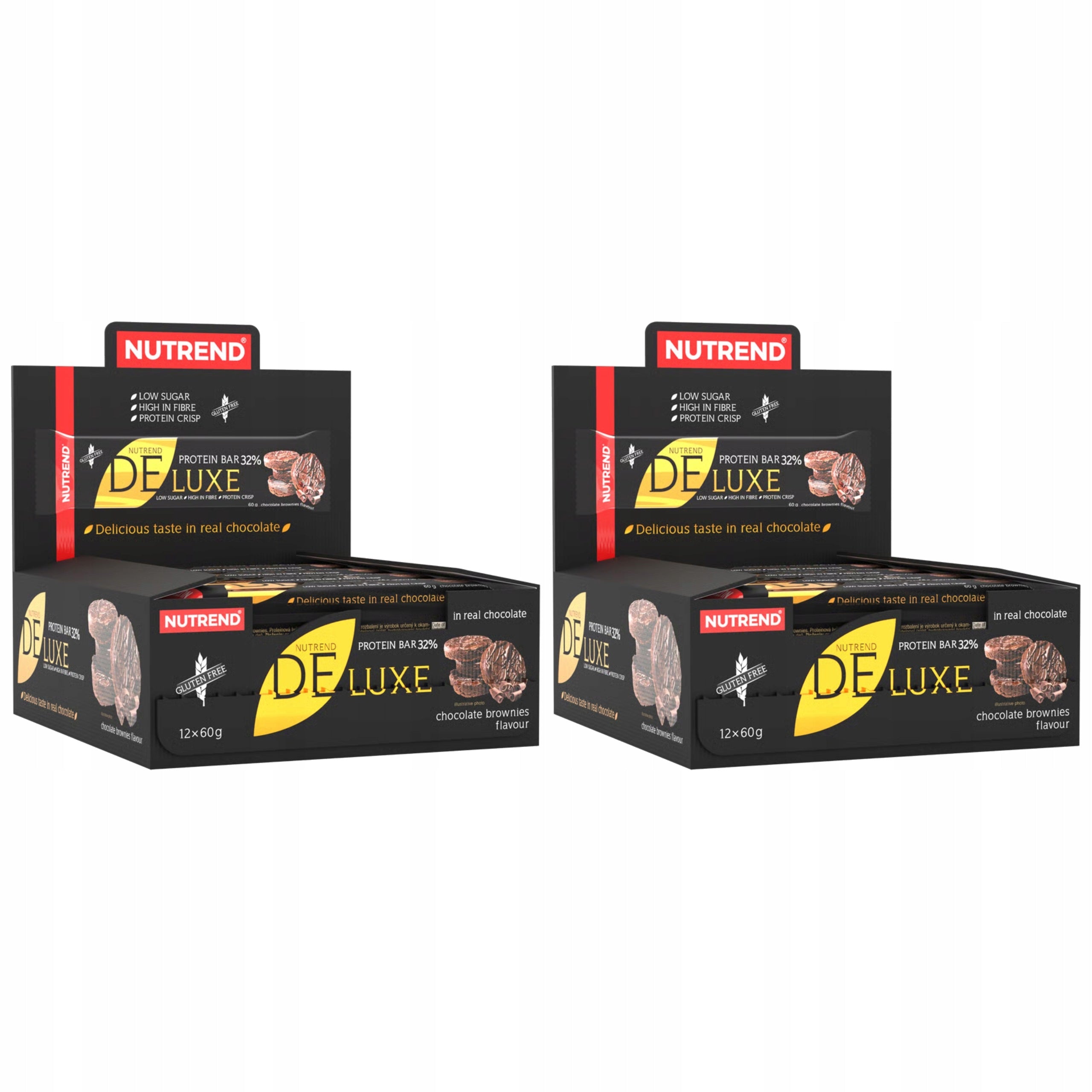 2x Protein Bar NUTREND Protein Bar DeLuxe 60g 12pcs Brownie 32% Protein