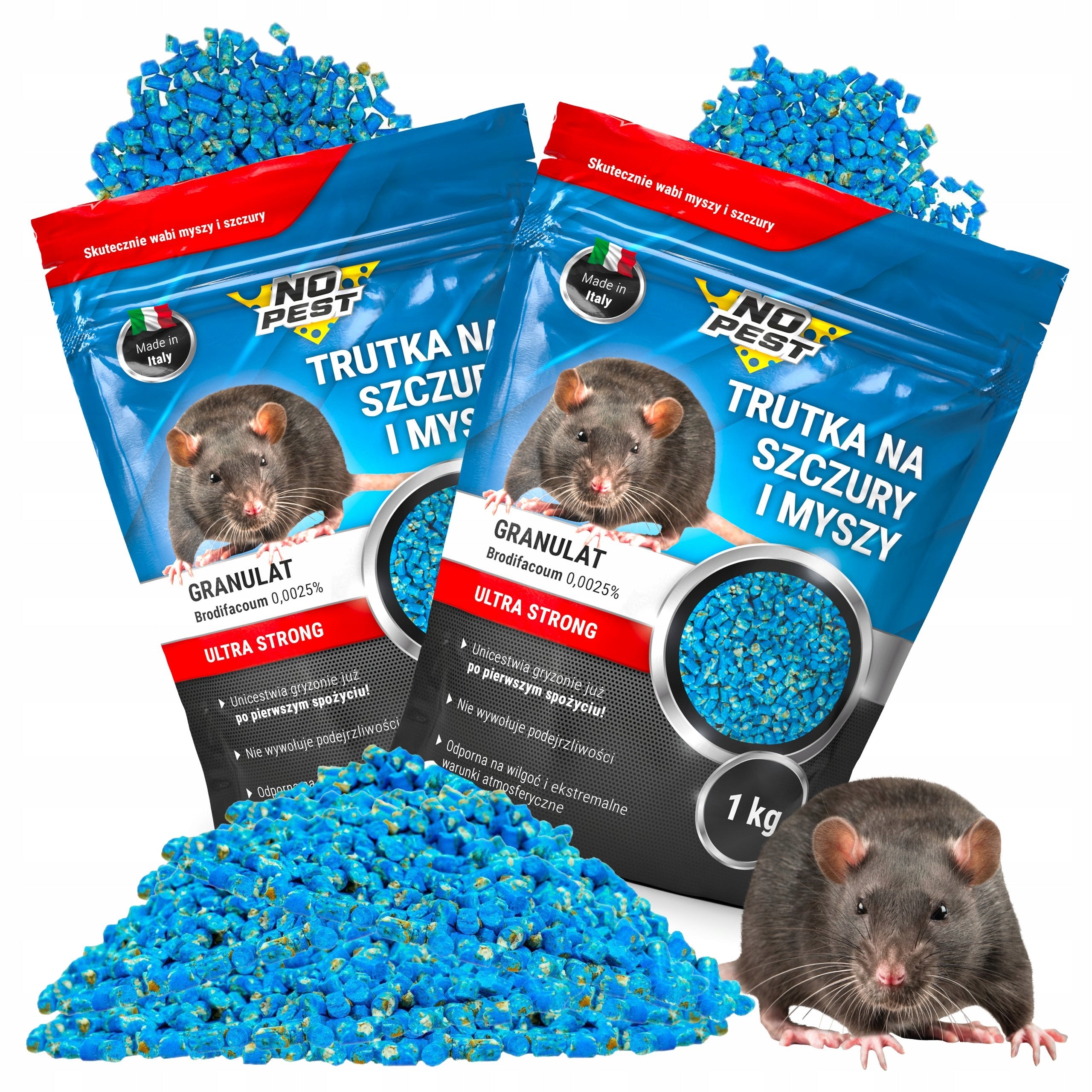 2x RAT AND MOUSE POISON GRANULES BRODIFAKUM NO PEST 1KG VERY STRONG