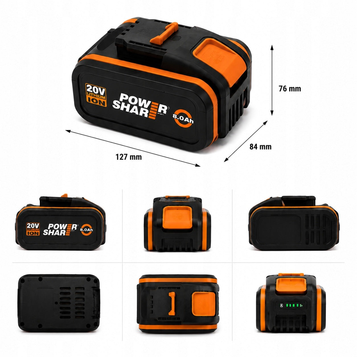 2x Rechargeable Battery 20V 8Ah Li-Ion Worx PowerShare WA3575 WA3578 Manufacturer code WKS-20V-8.0Ah-2