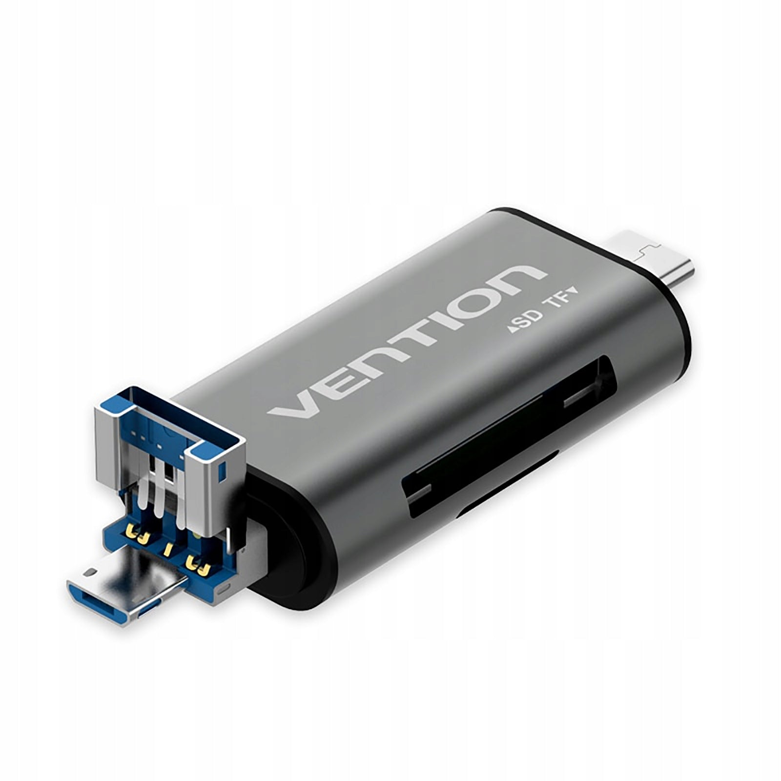 2x SD / microSD card reader Vention with USB 3.0 USB-C microSD grey connectors