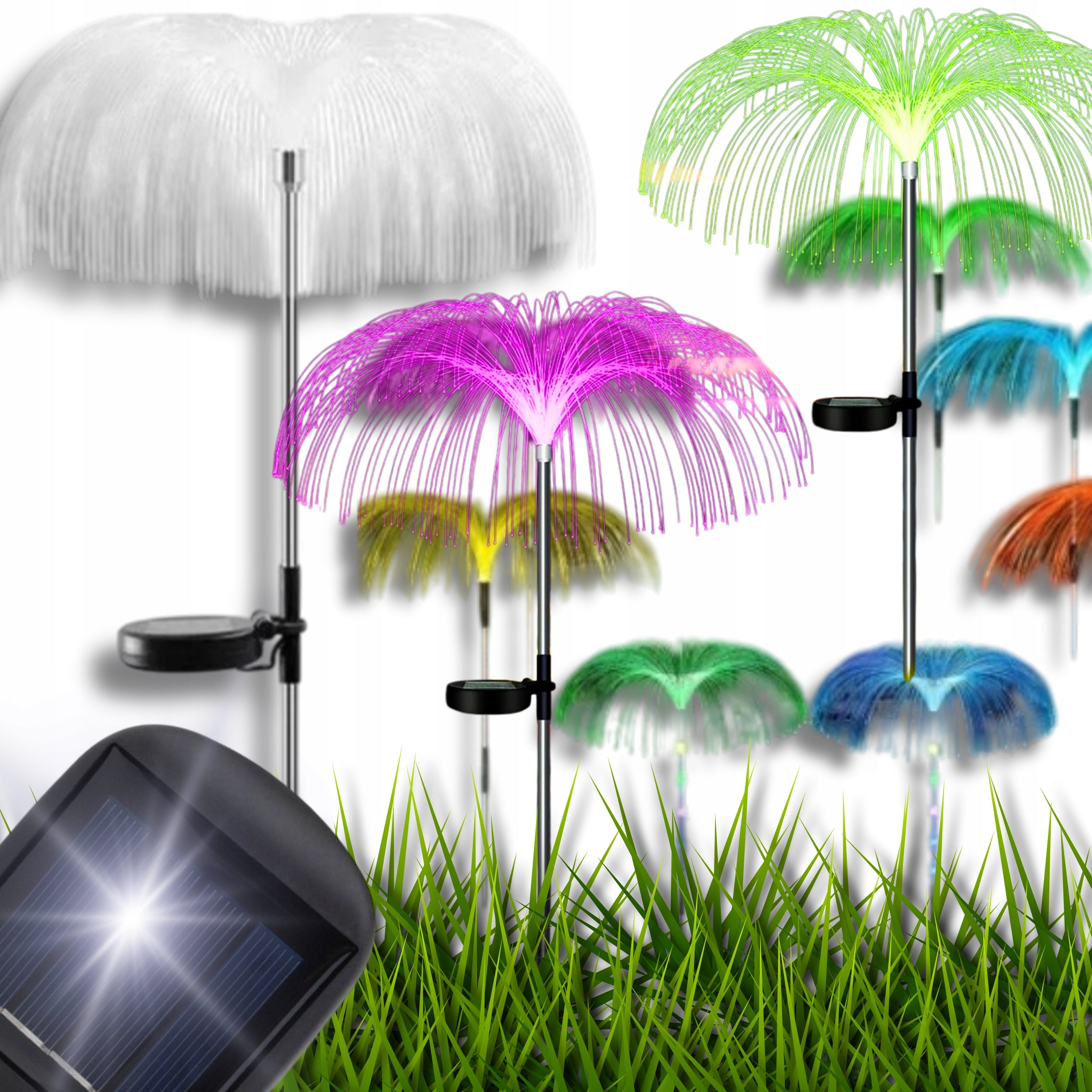 2x SOLAR LAMP HAMMERED JELLYFISH COLORFUL LED GARDEN LIGHT MULTICOLOR