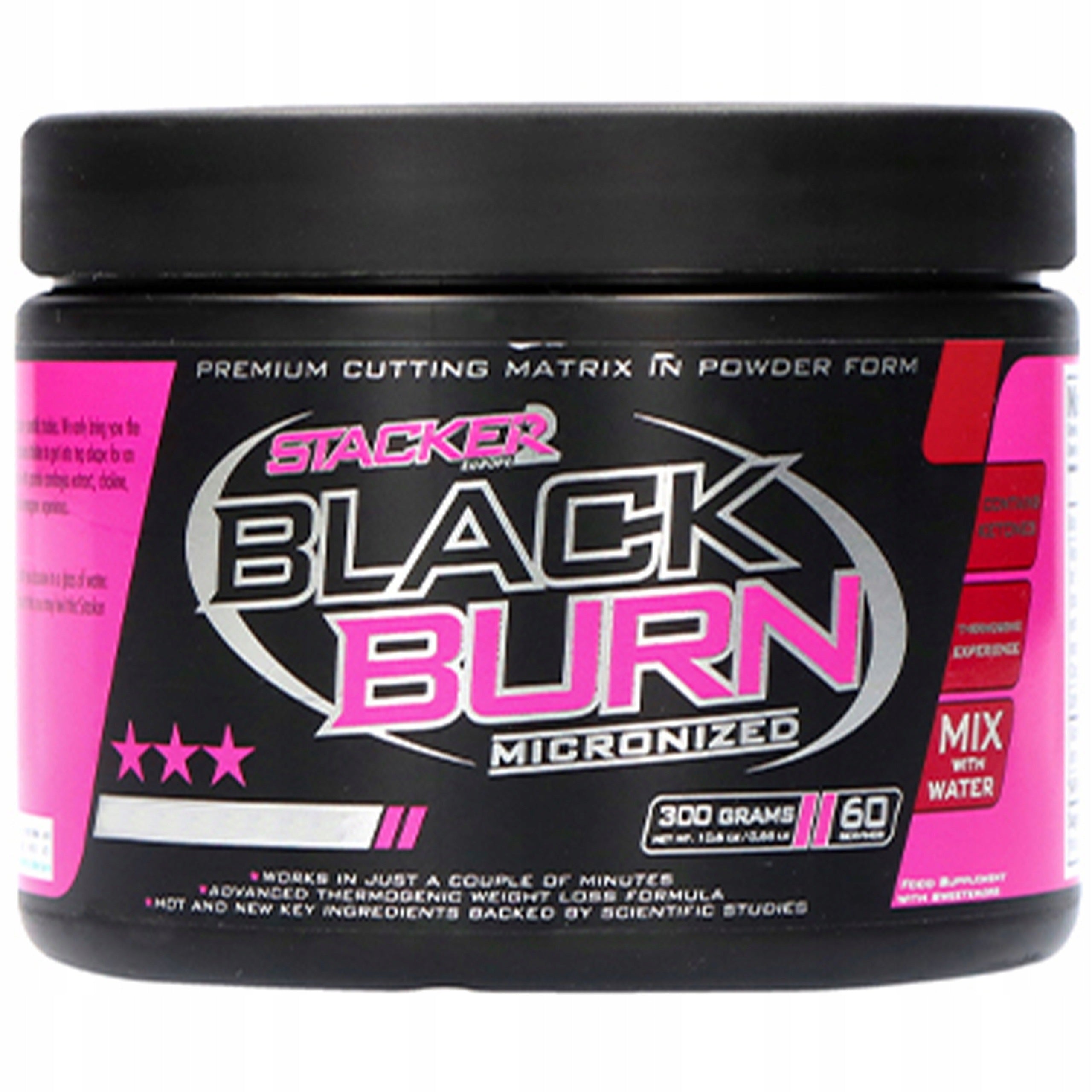 2x STACKER2 Black Burn 300g Fat Burner Raspberry Extract Caffeine 300mg Brand Stacker 2
