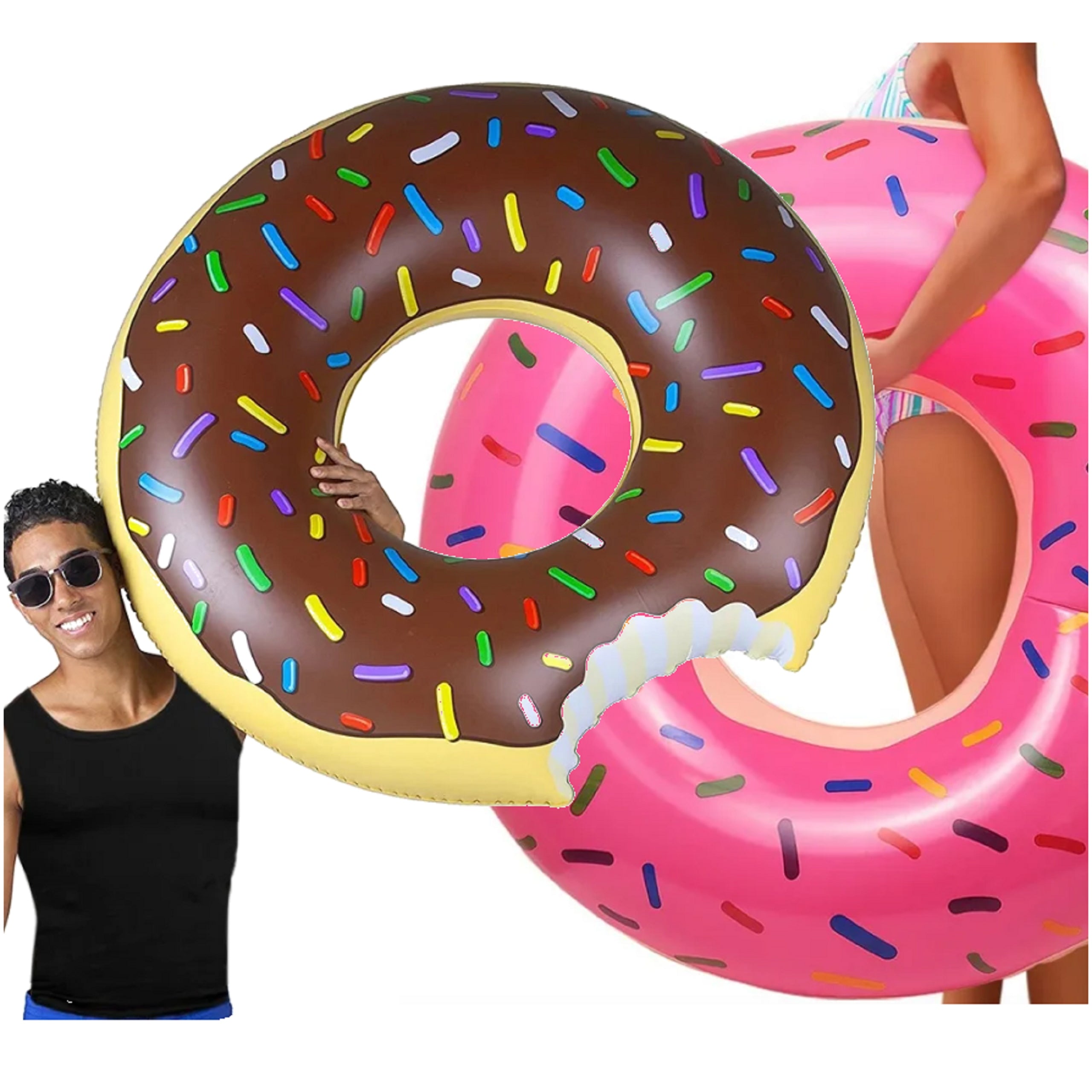 2x SWIMMING WHEEL LARGE INFLATABLE MATTRESS DONUT XXL BROWN PINK HOLIDAY