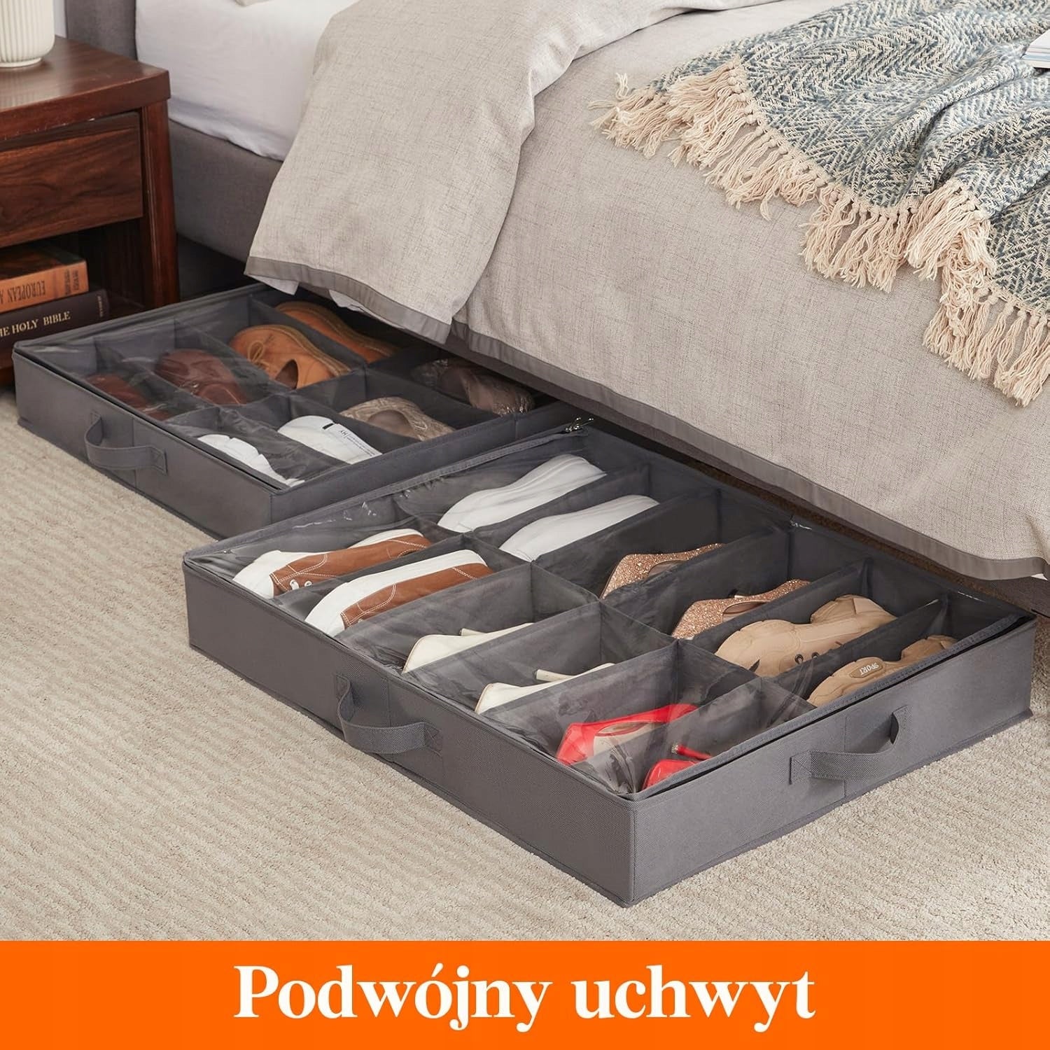 2x Shoe Organizer Under Bed for Wardrobe Container for 24 Pairs of Shoes Number of pieces 2 pcs