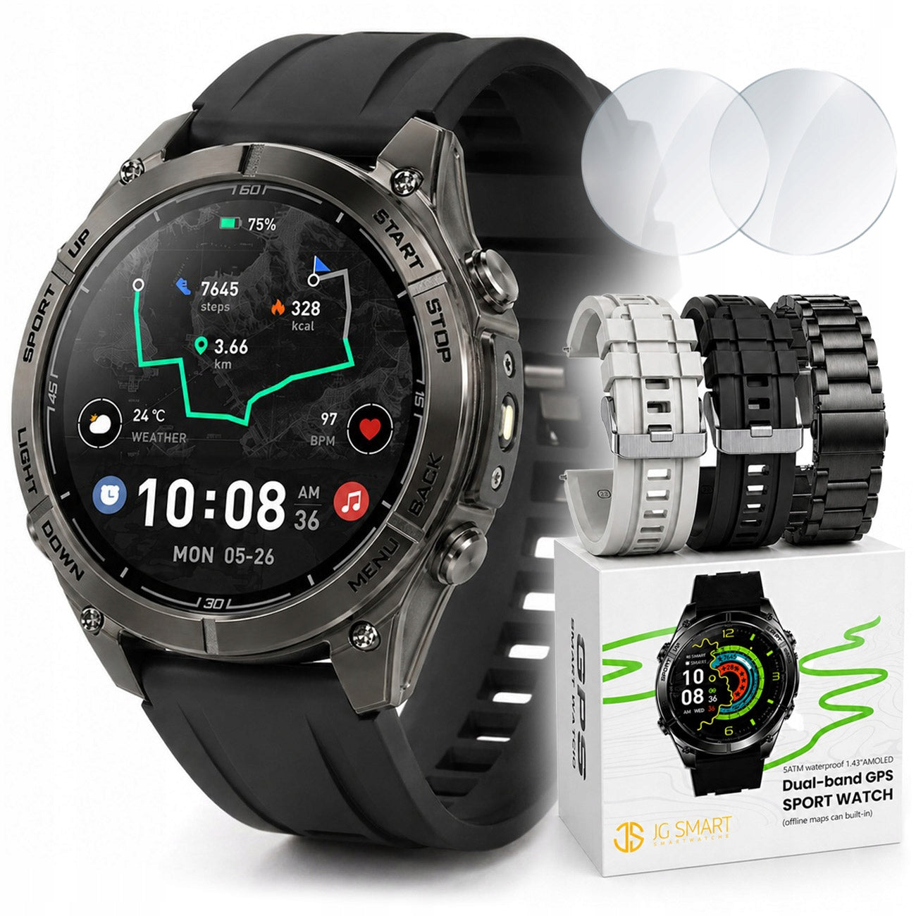 2x Smartwatch Men's Smart Watch Gps Amoled Conversation Waterproof Menu