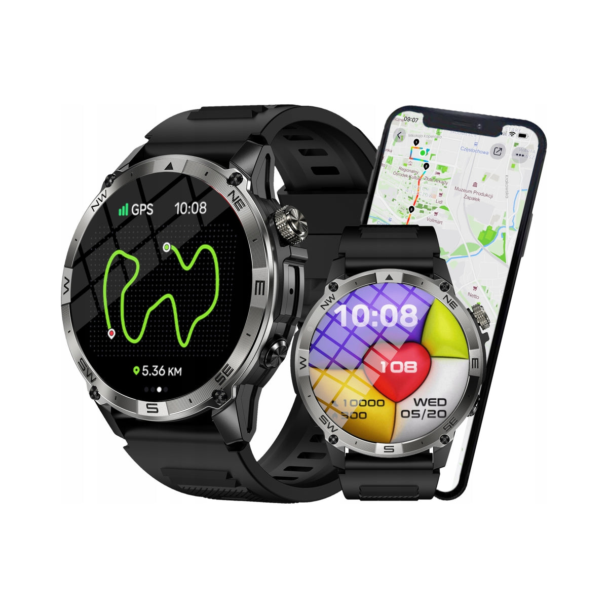2x Smartwatch Wenom Explorer Gps Amoled Ip68 3atm Talk Bt Black