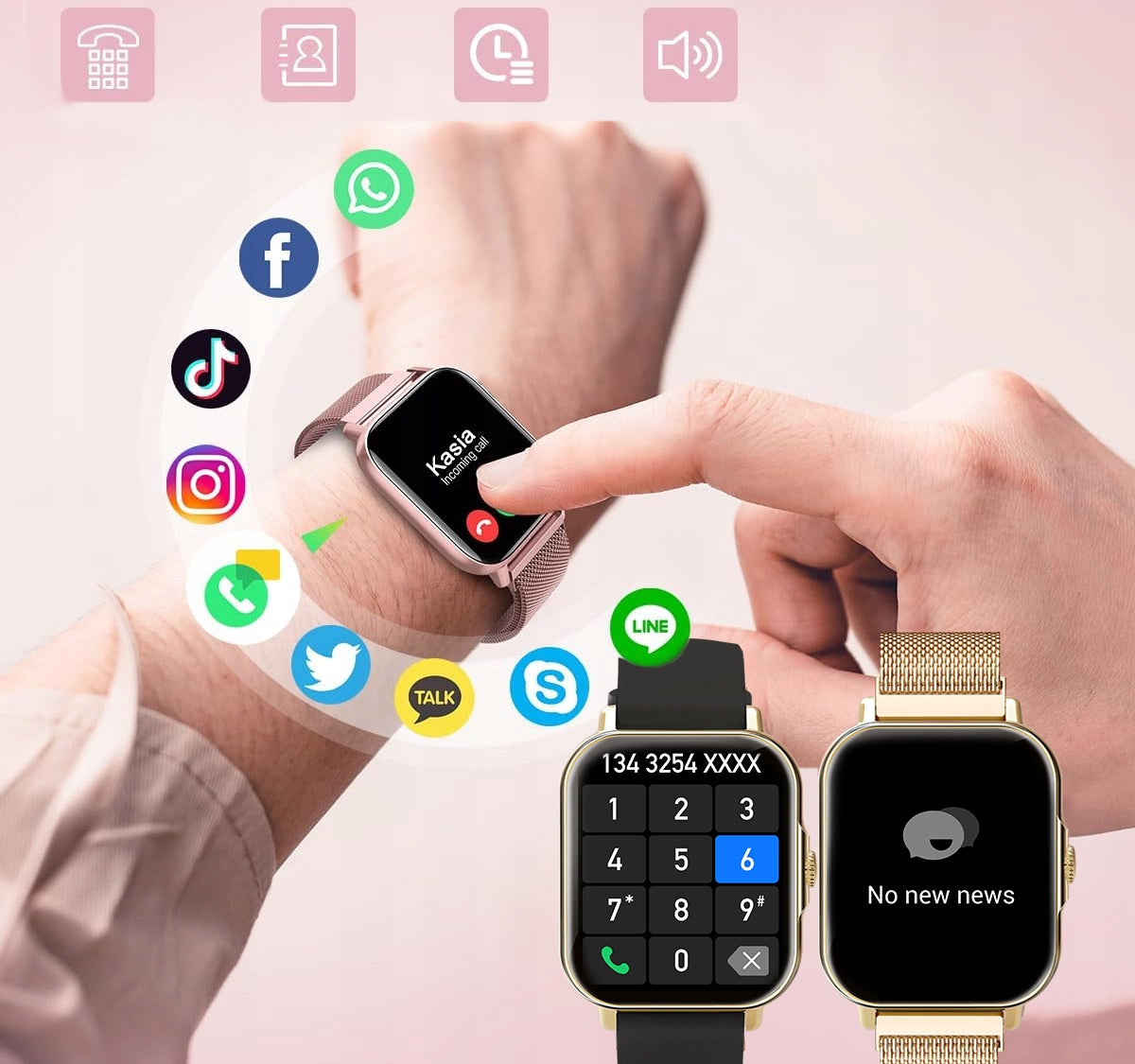 2x Smartwatch Wonderwatch Sx3 39 Mm Bluetooth Ip68 Gold Brand WonderWatch