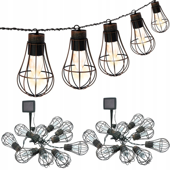 2x Solar LED bulb garland garden lights