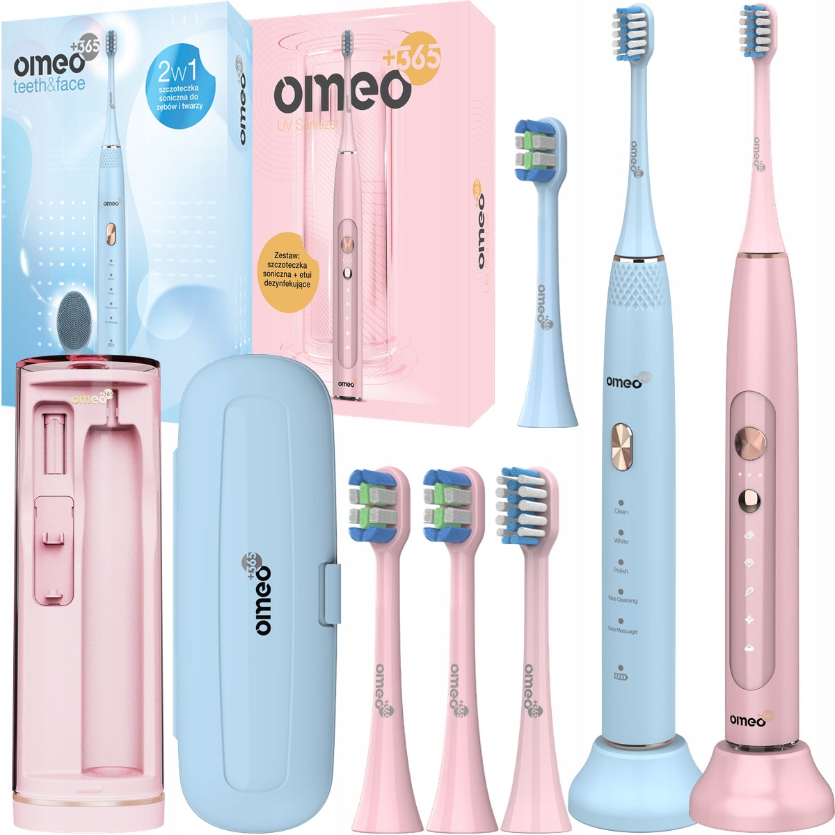 2x Sonic Electric Toothbrush OMEO: UV Sanitizer, Teeth&Face