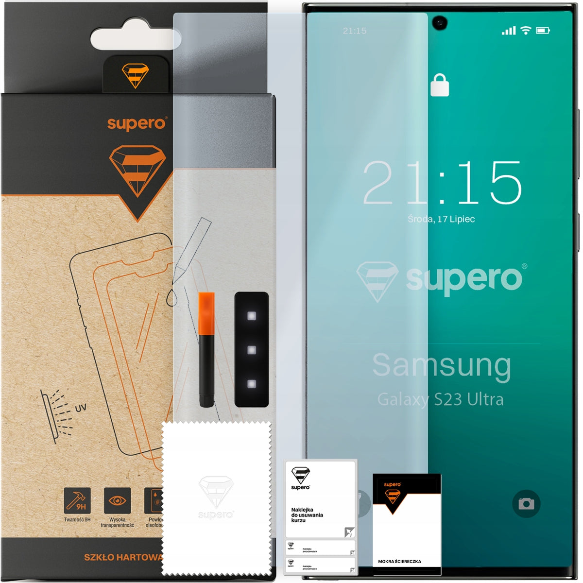 2x Supero UV Tempered Glass for Galaxy S23 Ultra, Fast for Display, 9H