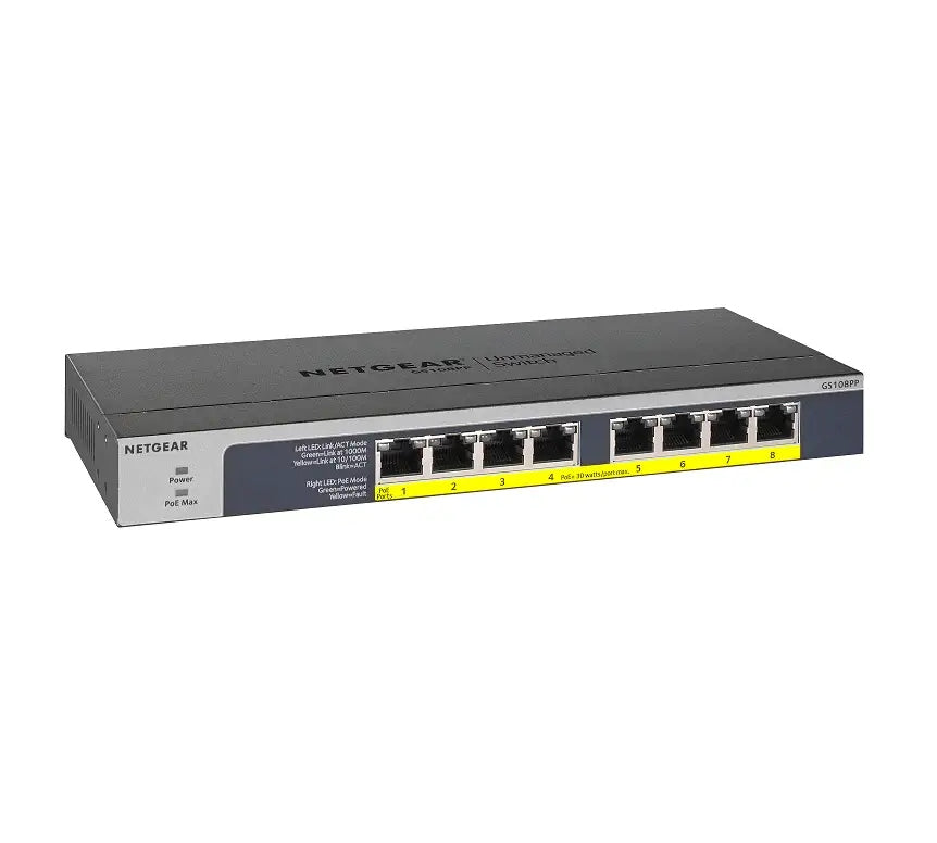 2x Switch Netgear GS108PP-100EUS 8p PoE 123W (PoE+: 8p) Unmanaged Gigabit