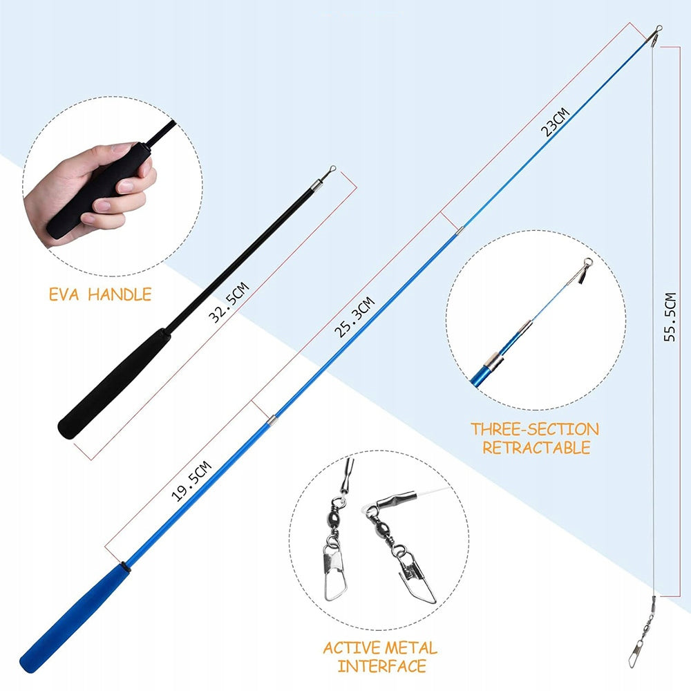 2x TELESCOPIC CAT ROD WITH FEATHERS INTERCHANGEABLE TIPS 9 pcs LONG 99cm Manufacturer code P100148
