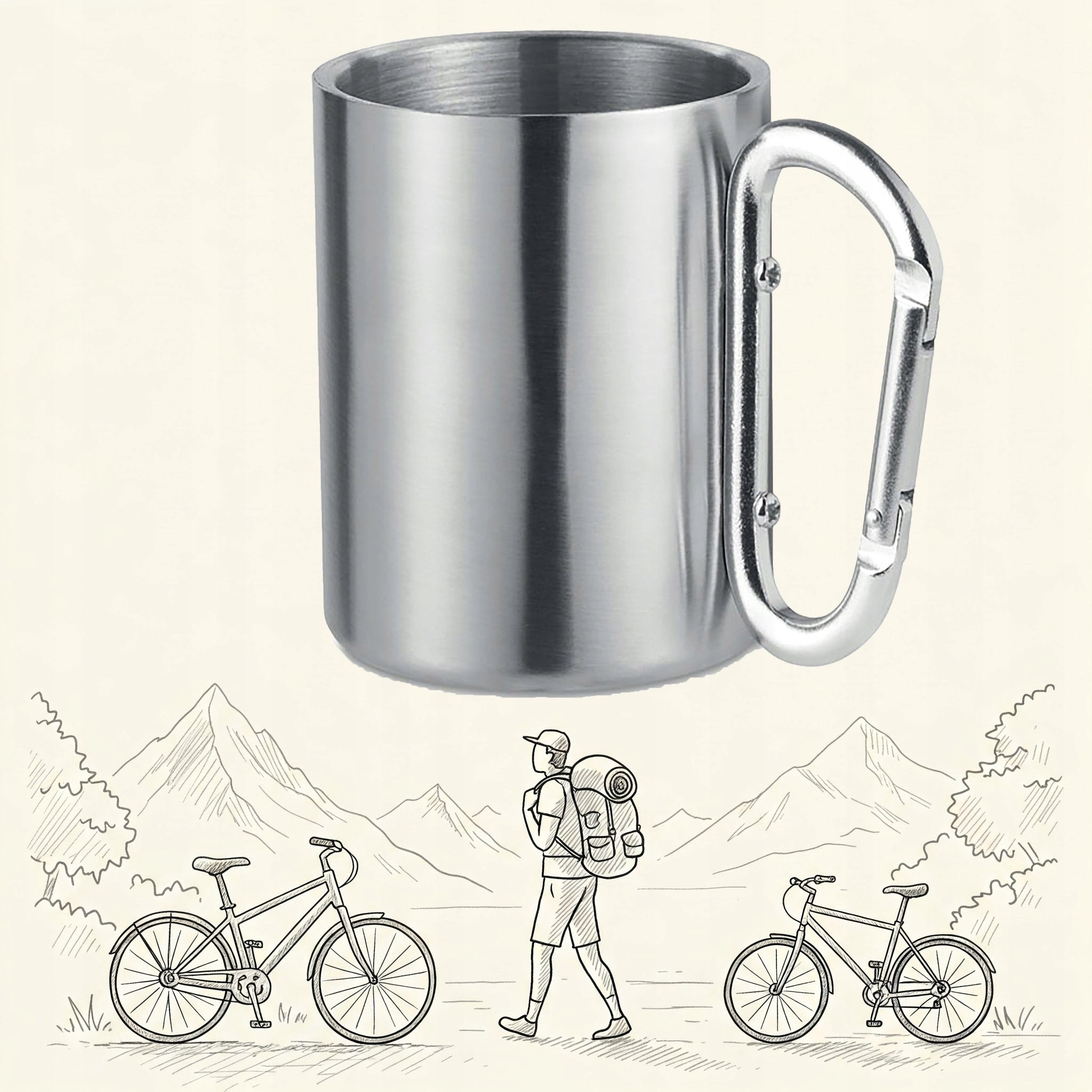 2x TOURIST MUG WITH CARABINER STEEL CAMPING CARABINER 280ML Manufacturer code KUBEK METALOWY Z RĄCZKĄ KARABINEK