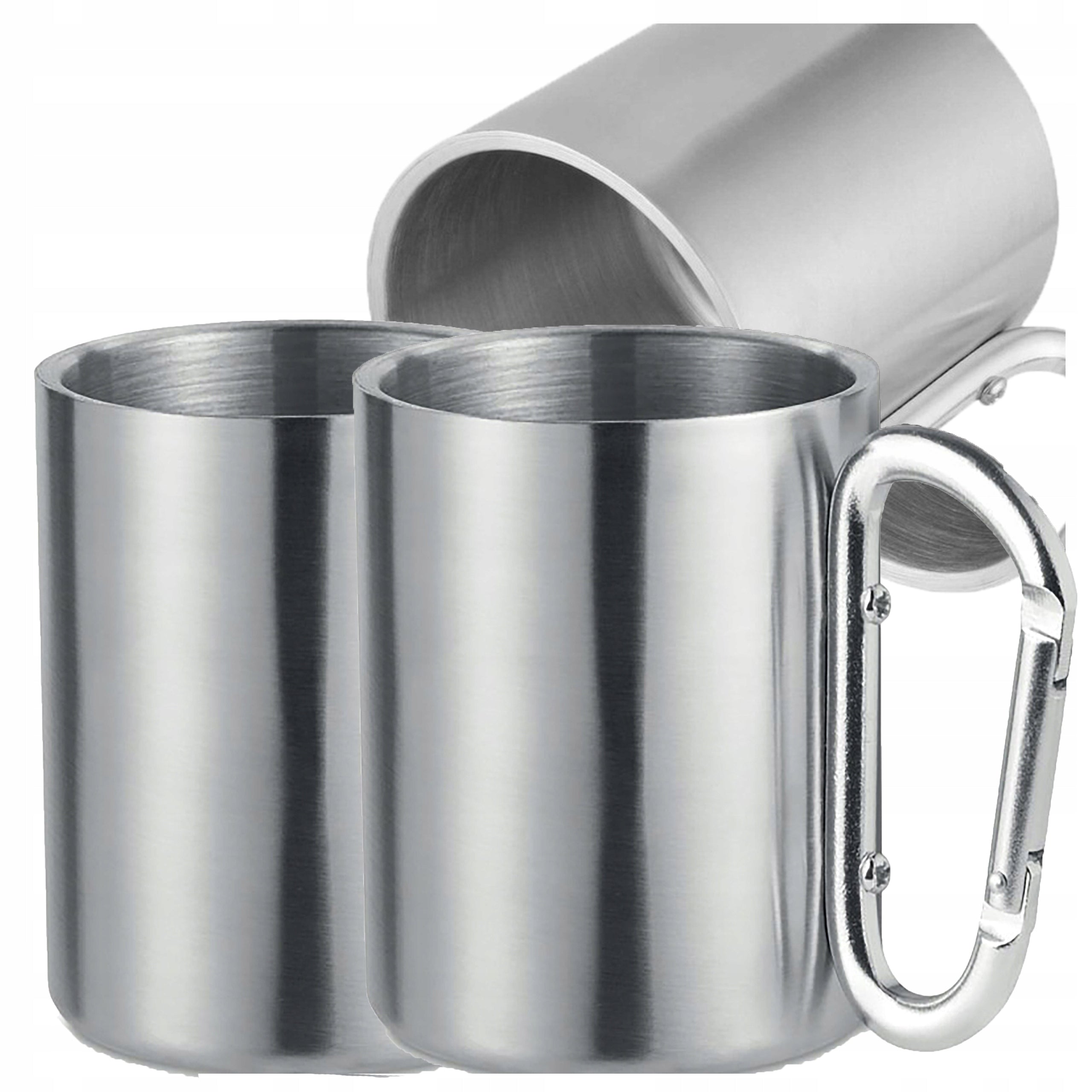 2x TOURIST MUG WITH CARABINER STEEL CAMPING CARABINER 280ML