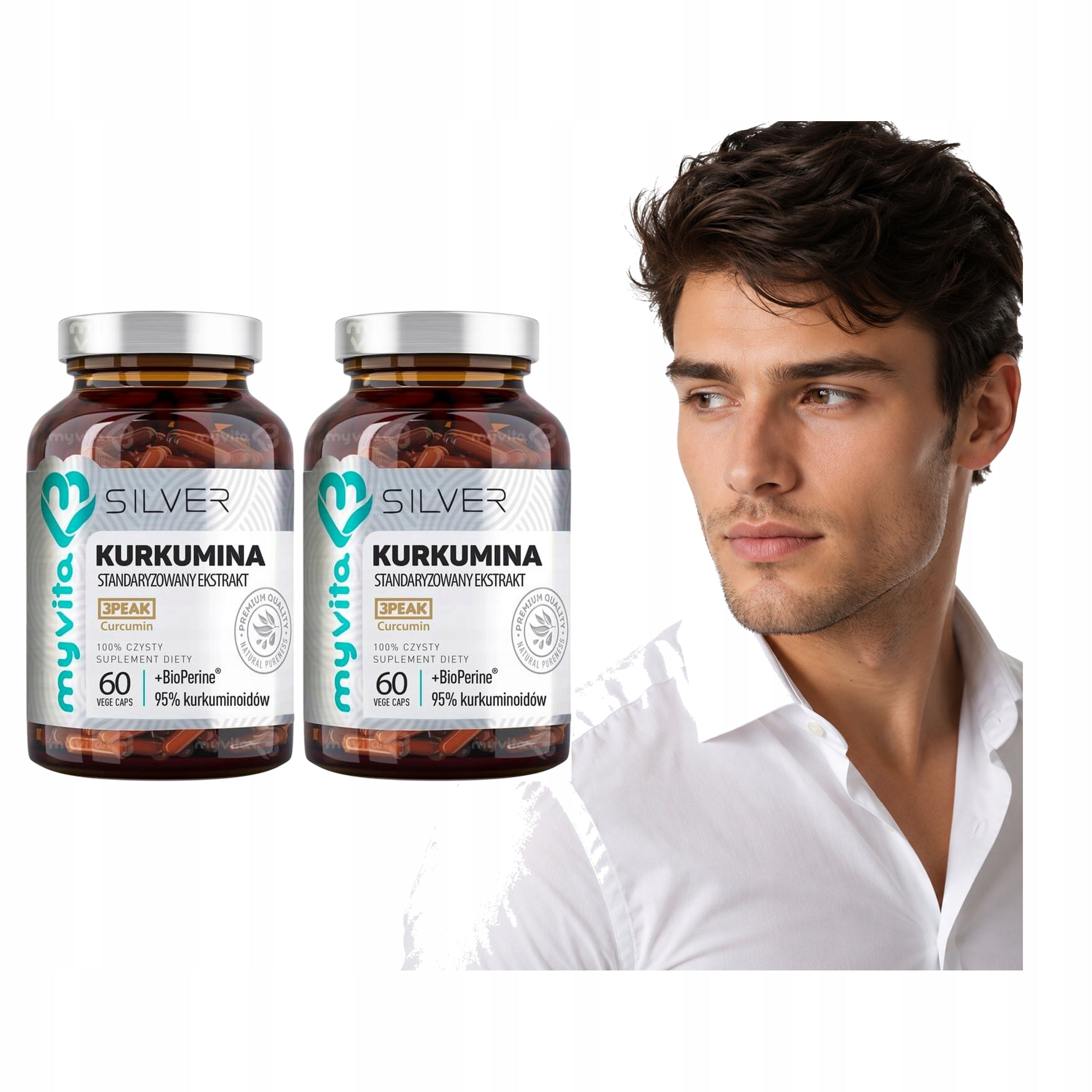 2x TURMERIC WITH PIPERINE MYVITA Silver Extract 95% 150 mg 120 caps. Vege
