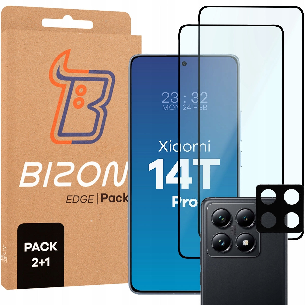 2x Tempered glass + glass for camera Bizon for Xiaomi 14T Pro, fast