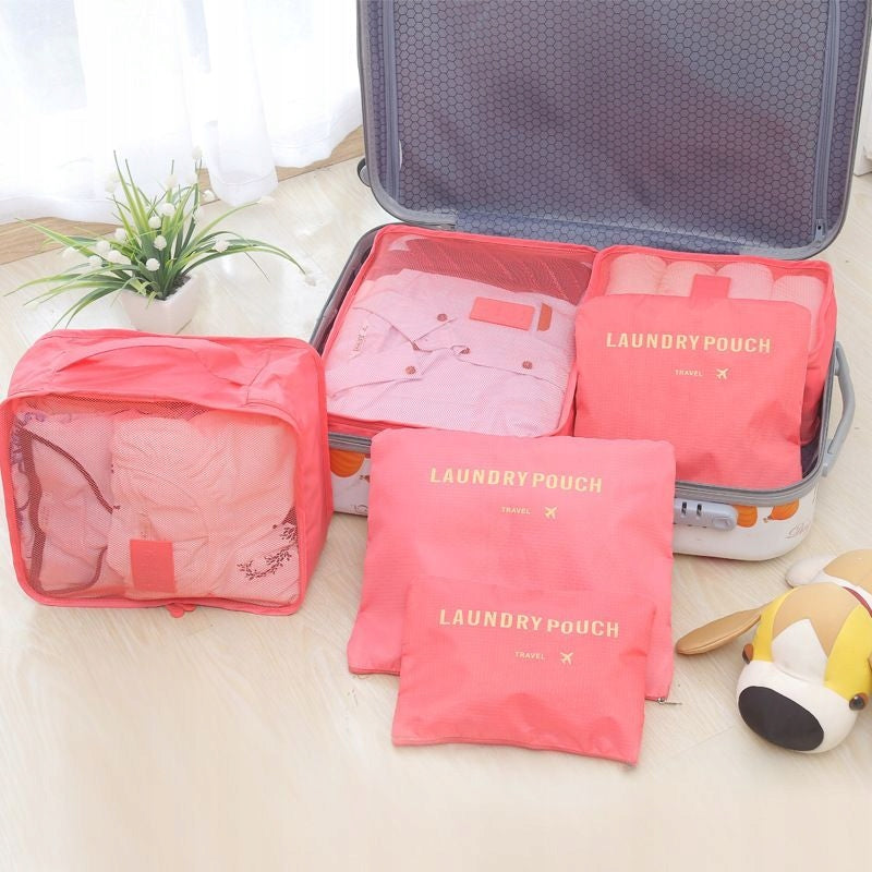 2x Travel Organizer Set for Suitcase and Closet (6pcs) - Burgundy Color red