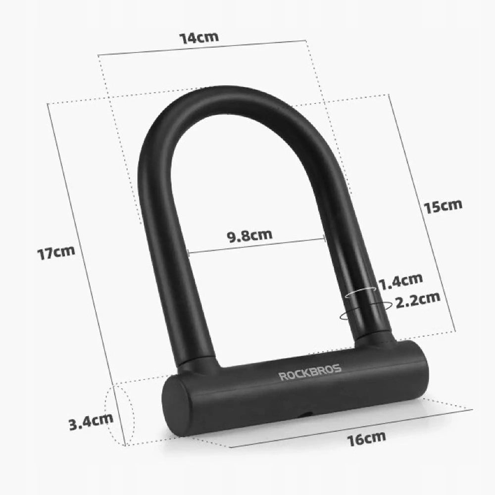 2x U-Lock Bicycle Lock Reinforced Key Lock - Black Brand Rockbros