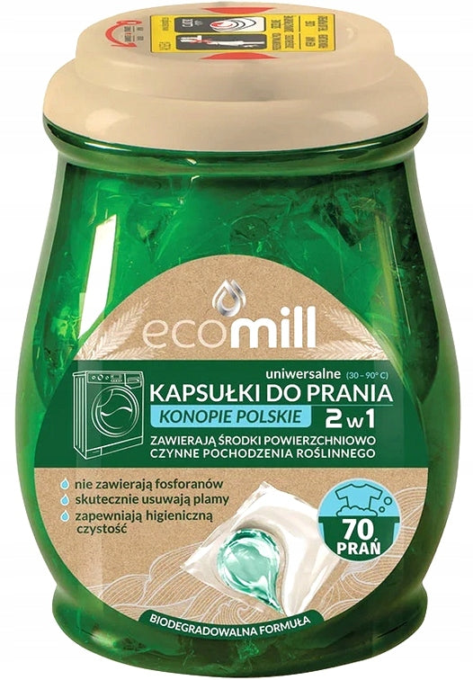 2x UNIVERSAL WASHING CAPSULES EFFECTIVE HEMP POLISH ECOMILL 70pcs Brand Ecomill