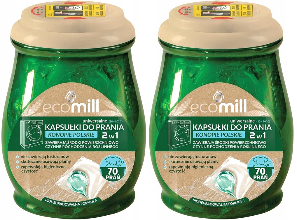 2x UNIVERSAL WASHING CAPSULES EFFECTIVE HEMP POLISH ECOMILL 70pcs
