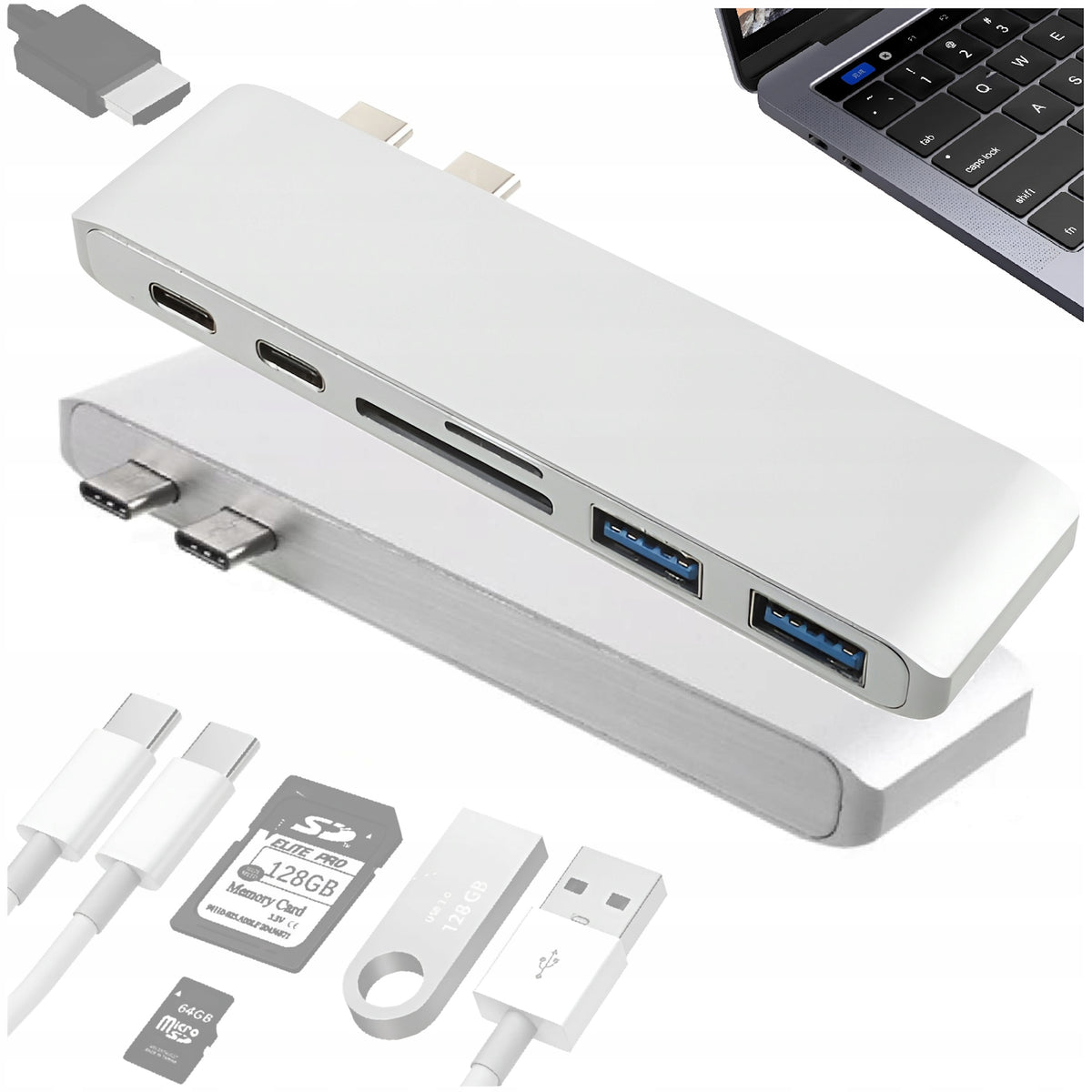 2x USB-c 3.1 Type-C Docking Station - 2x USB 3.0 / 3.1 / microSD / SD / HDMI