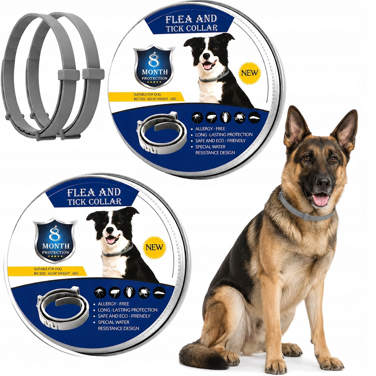 2x Universal DOG COLLAR FOR FLEAS TICKS 8 MONTHS FOR PARASITES Large