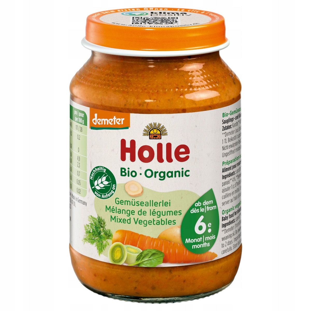 2x VEGETABLE PUREE B/D SUGARS BEZGL. FROM 6 M-CA BIO 190 g JAR- HOLLE Age range 6 months+