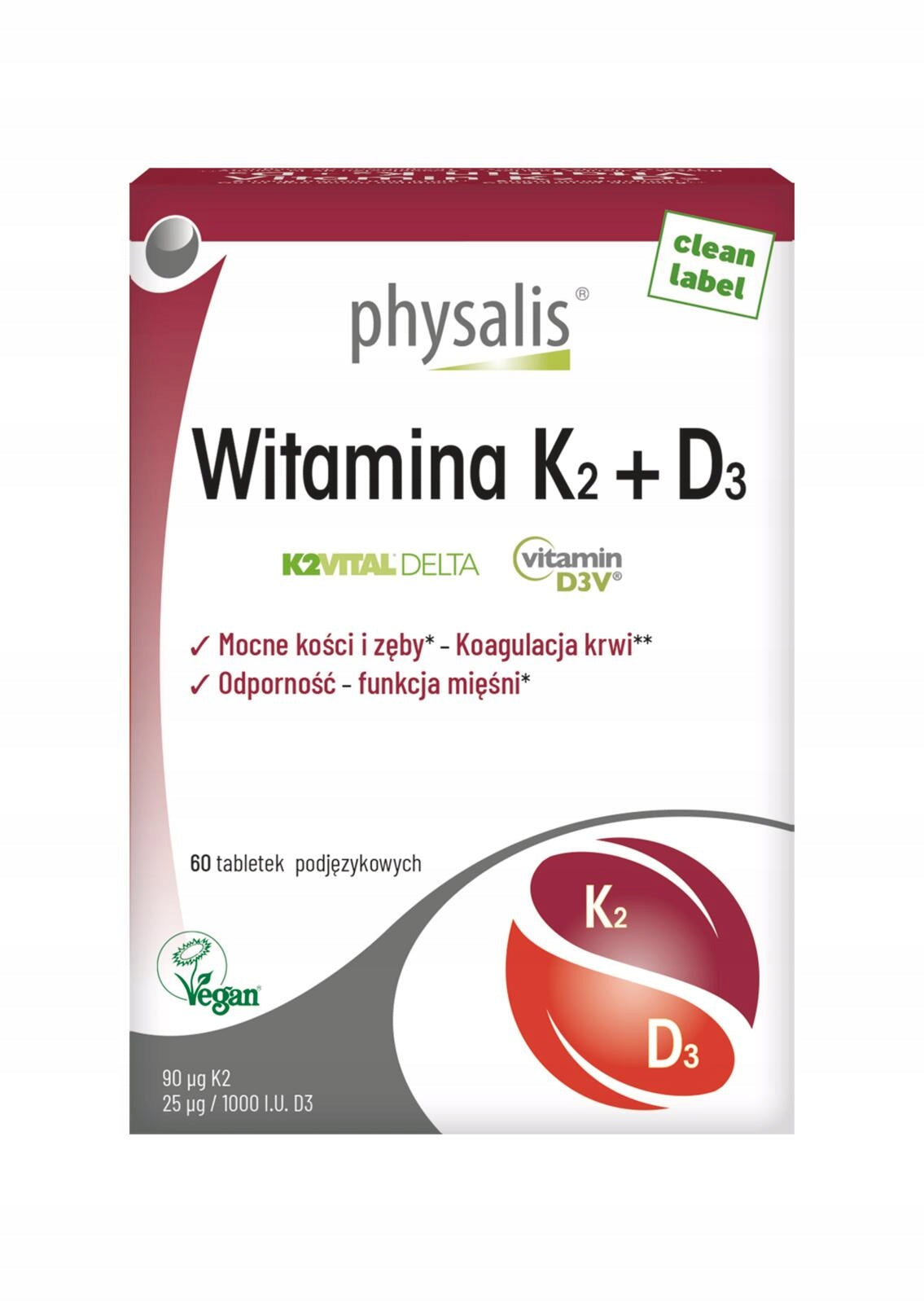 2x VITAMIN K2 + D3 60 TABLETS - PHYSALIS Weight 40 g