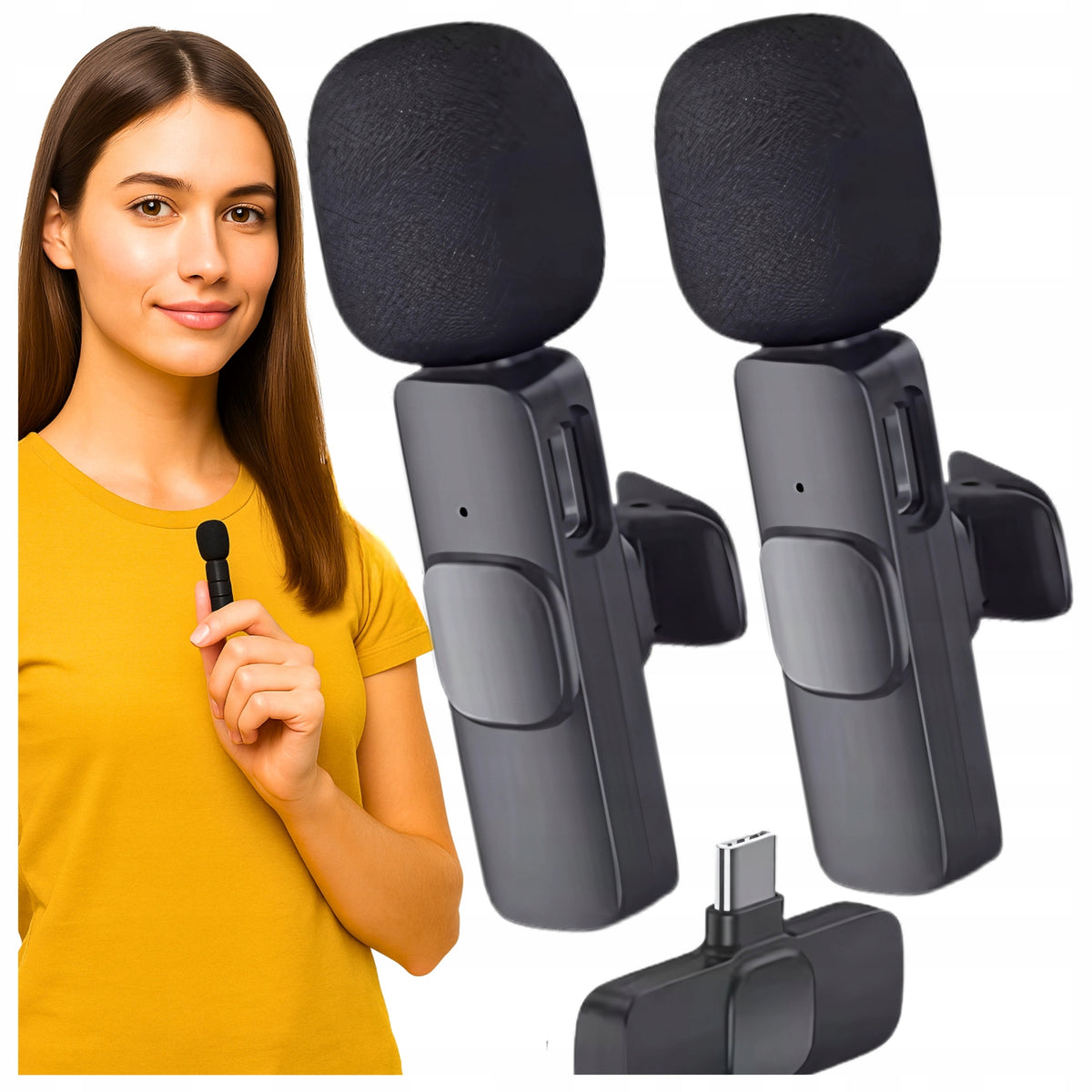 2x WIRELESS MICROPHONE TIE FOR SAMSUNG XIAOMI TYPE USB C PHONE