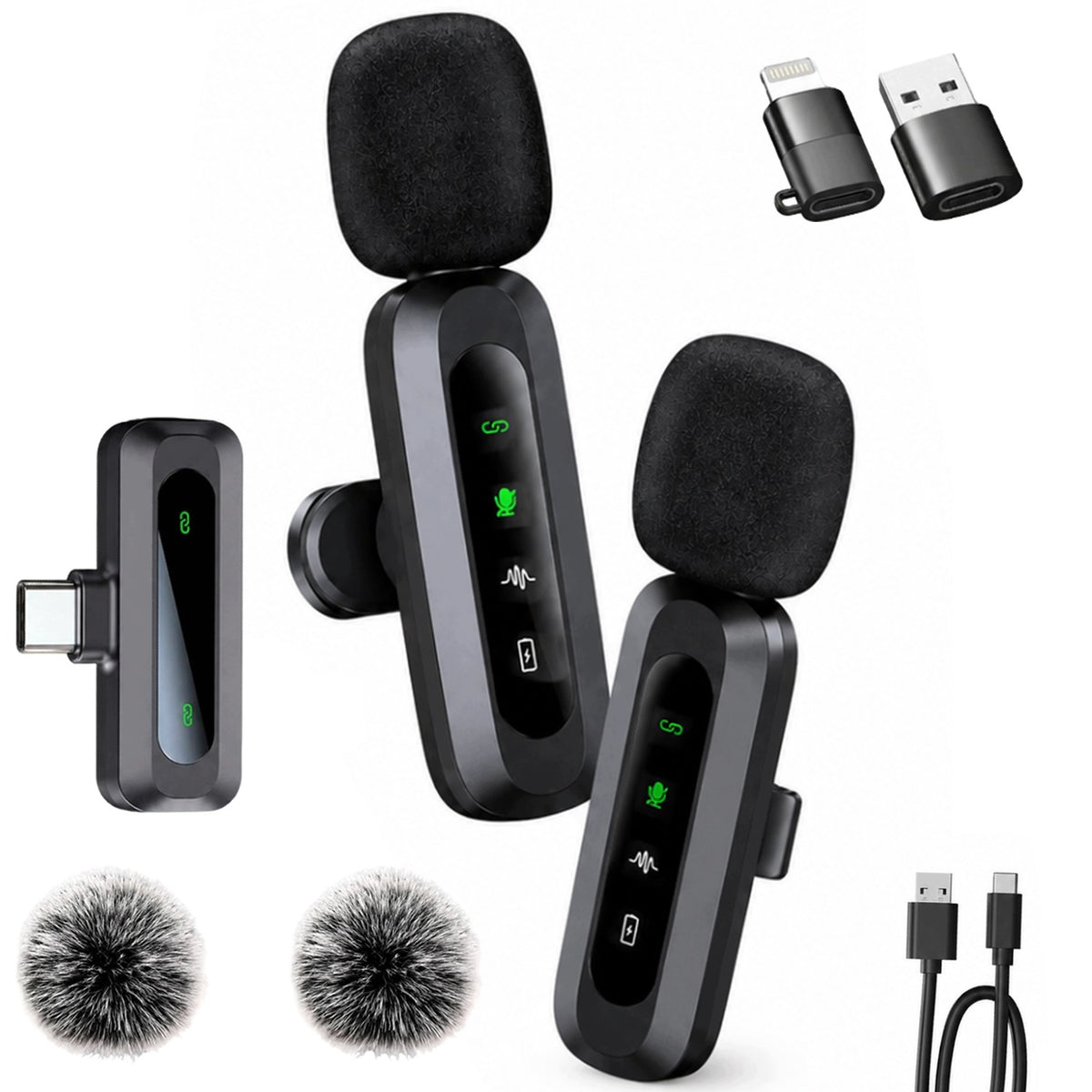 2x WIRELESS MICROPHONE TIE FOR USB-C PHONE + 2 ADAPTER