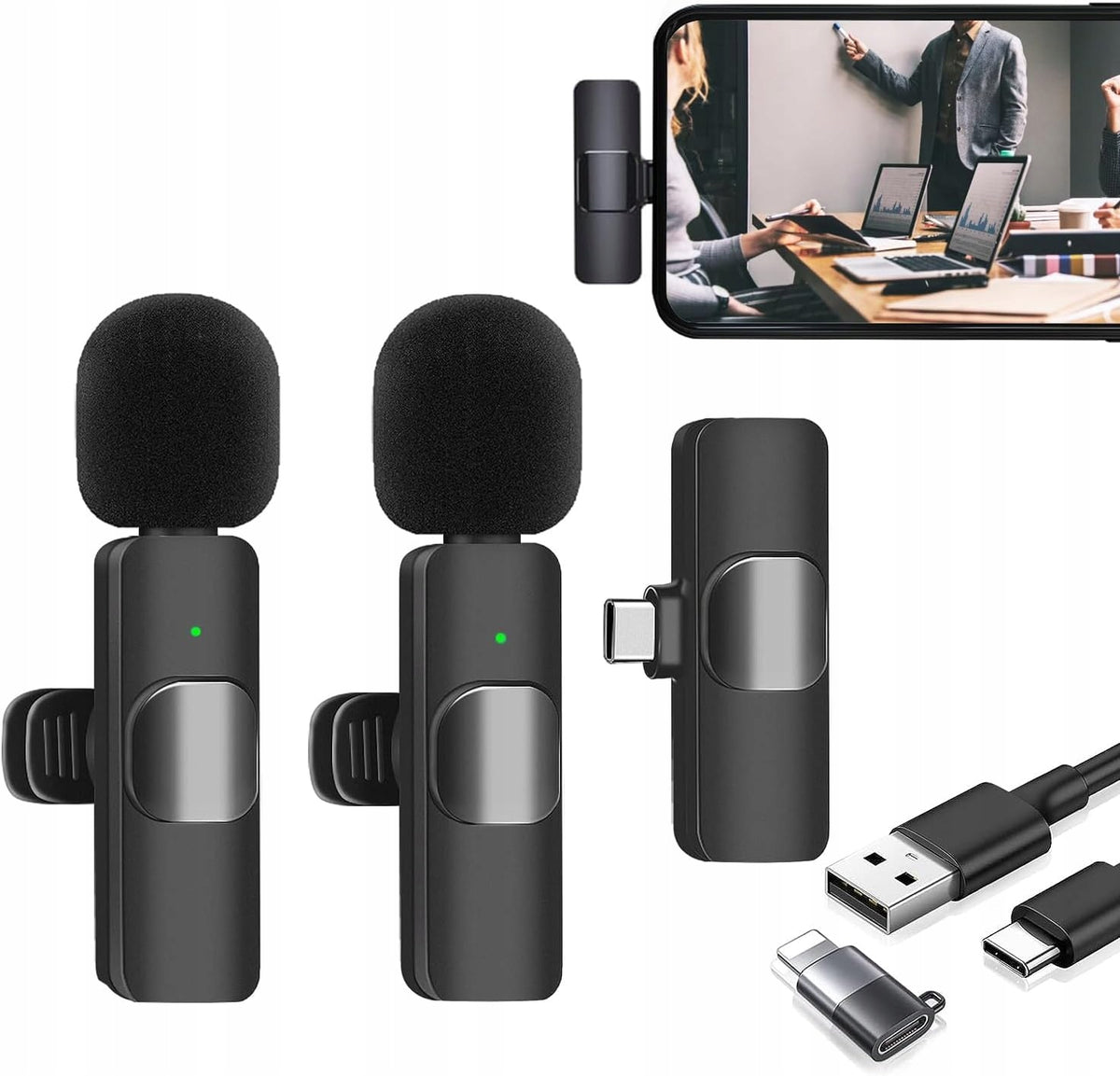 2x WIRELESS TIE MICROPHONE FOR MOBILE DEVICES