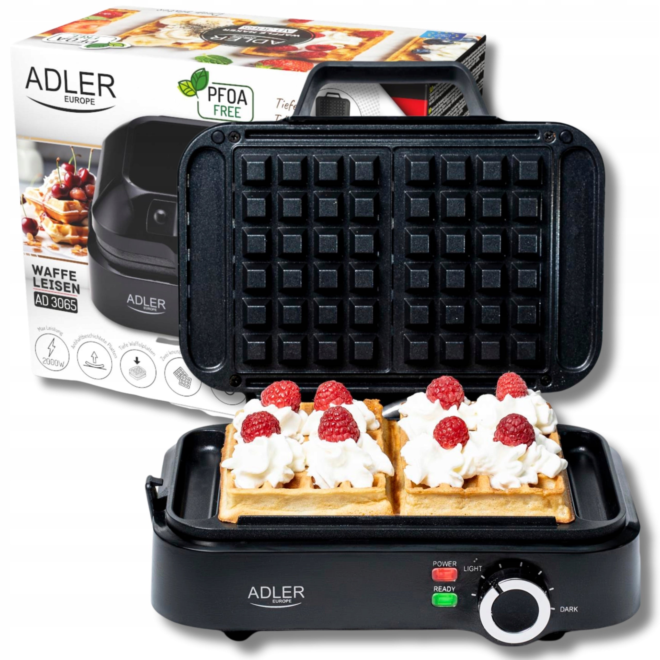 2x Waffle Iron Adler Ad3065 2000 W Black Brand ADLER