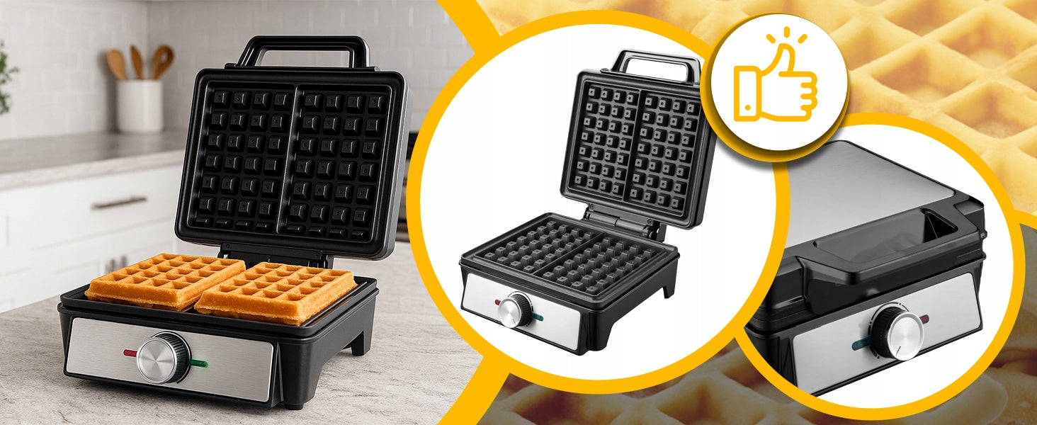 2x Waffle Iron For 2 Waffles 1600w Adjustable Temperature Power Thermostatic Mo