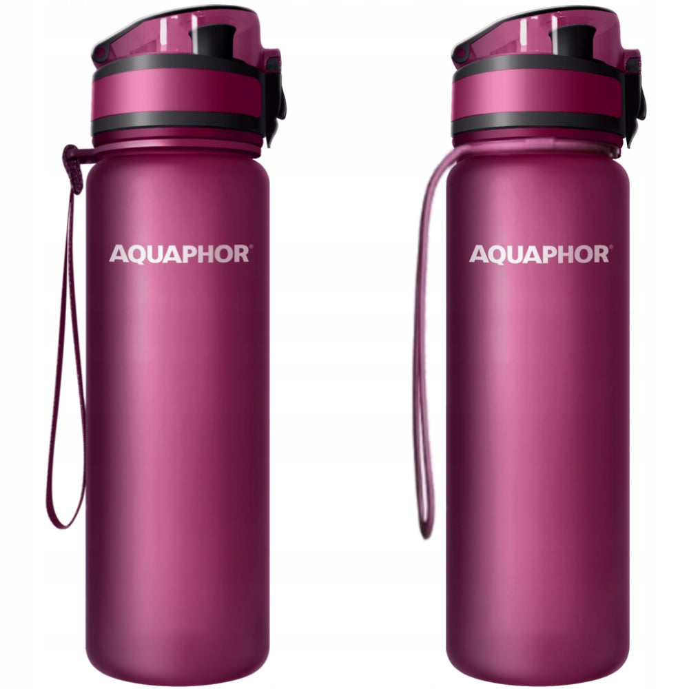 2x Water filter bottle + filter Aquaphor City burgundy 0,5l Brand Aquaphor
