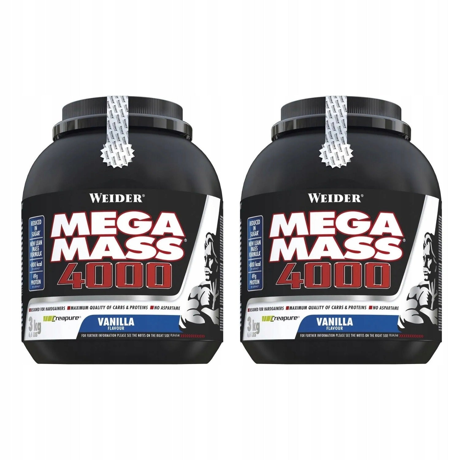 2x Weider Mega Mass 4000 3 kg vanilla flavoured