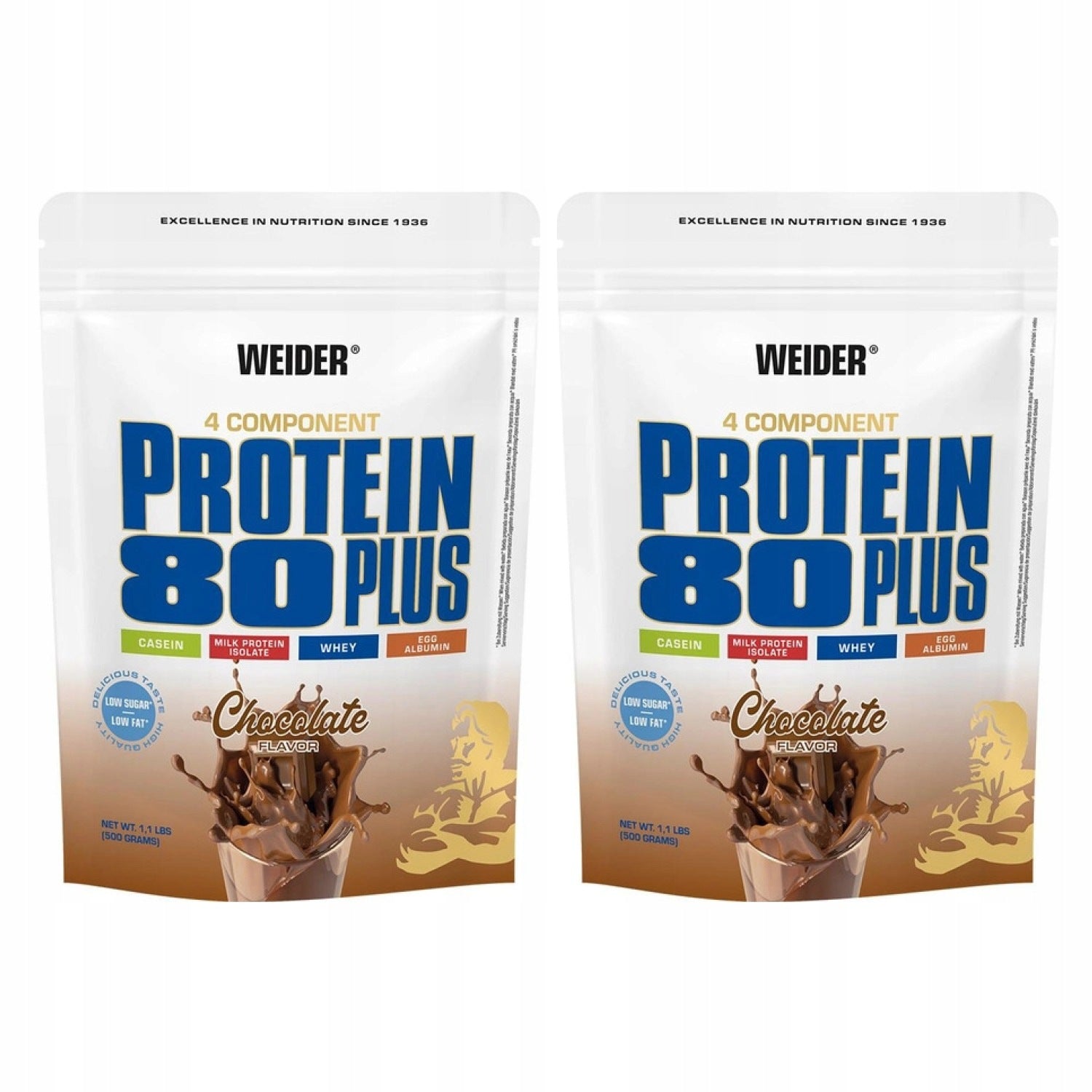 2x Weider Protein 80 Plus with chocolate flavour 500 g