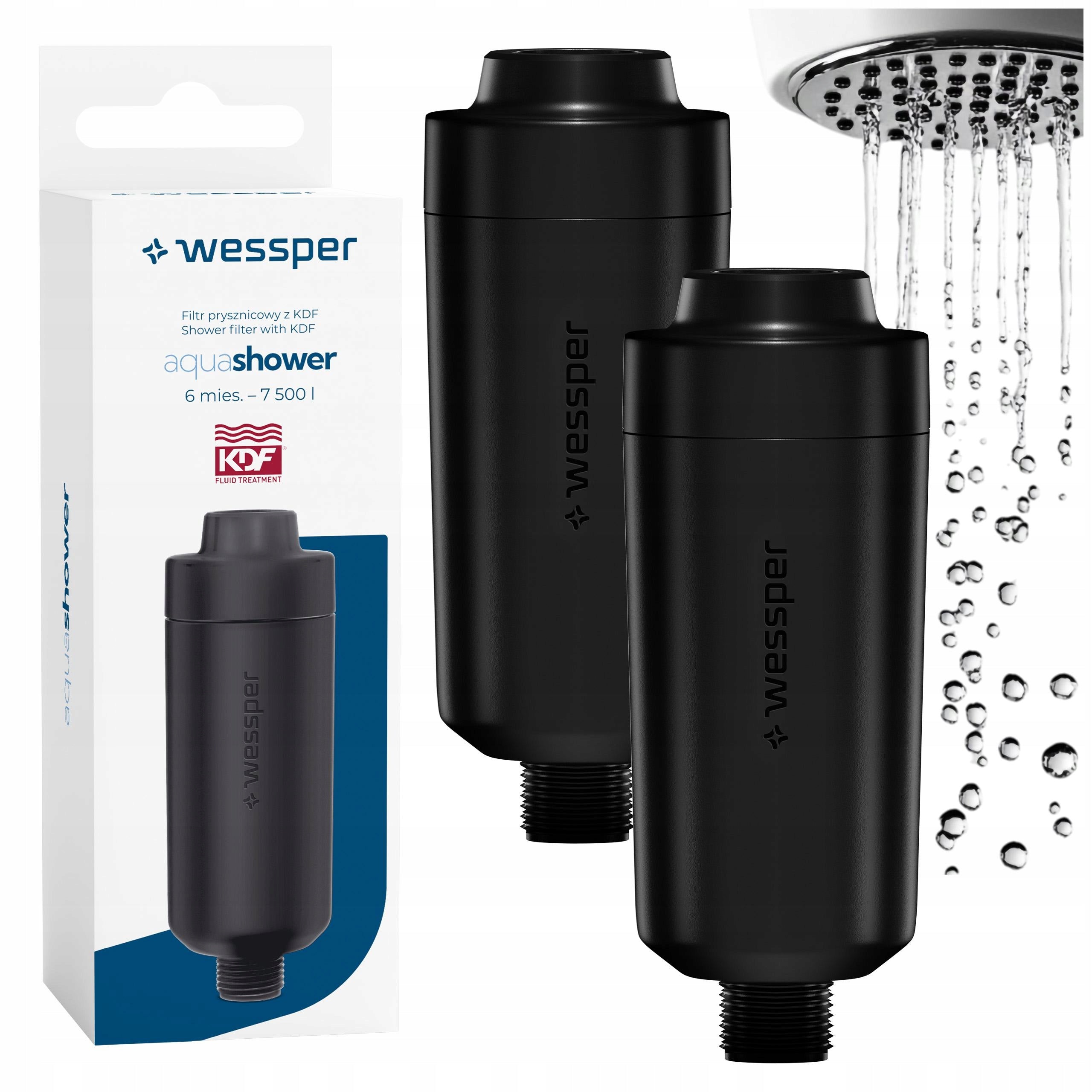 2x Wessper SHOWER FILTER for hard water - contains KDF and polyphosphate