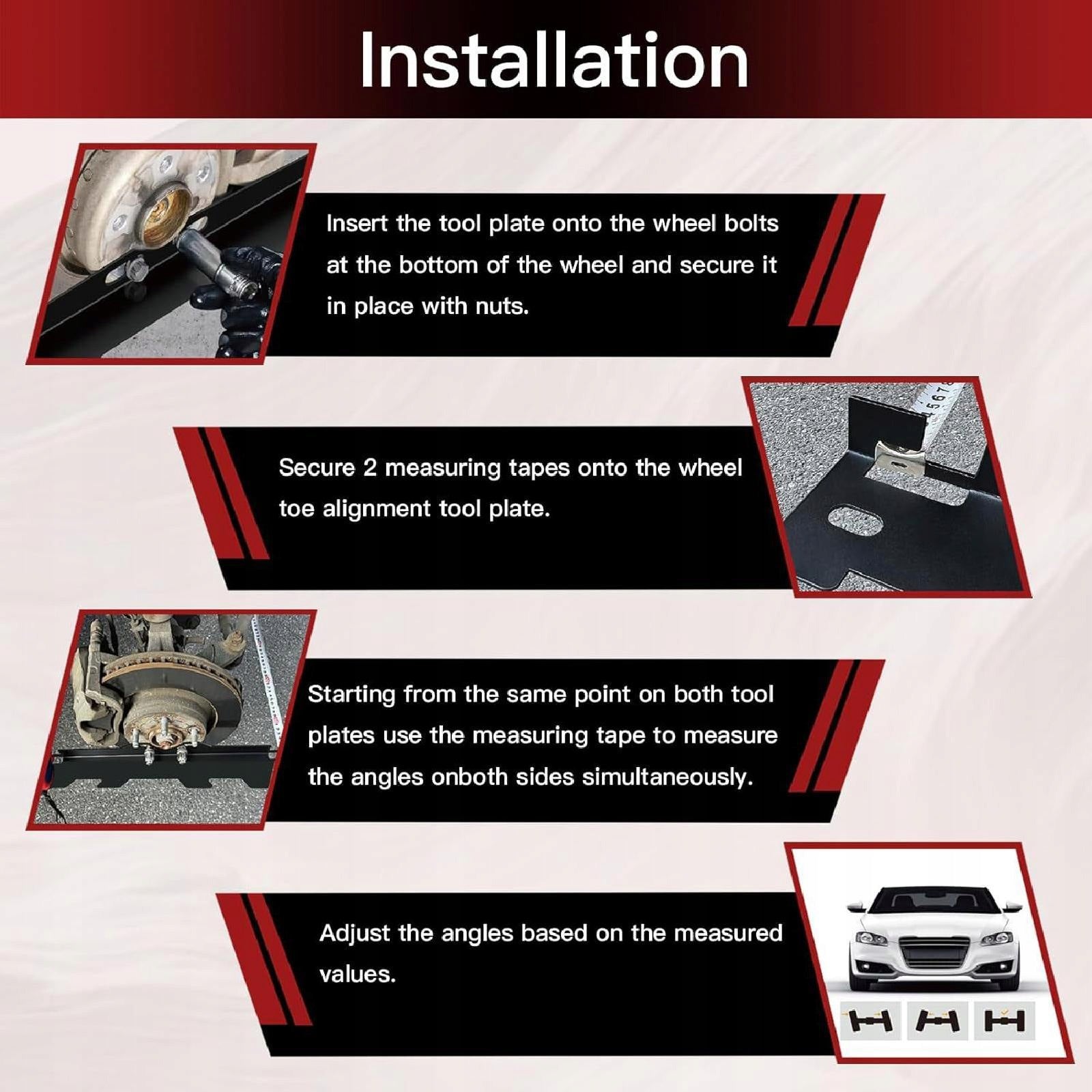 2x Wheel Alignment Tool Plate Easy Wall Mounted with 2 Tape Measures Packaging status original