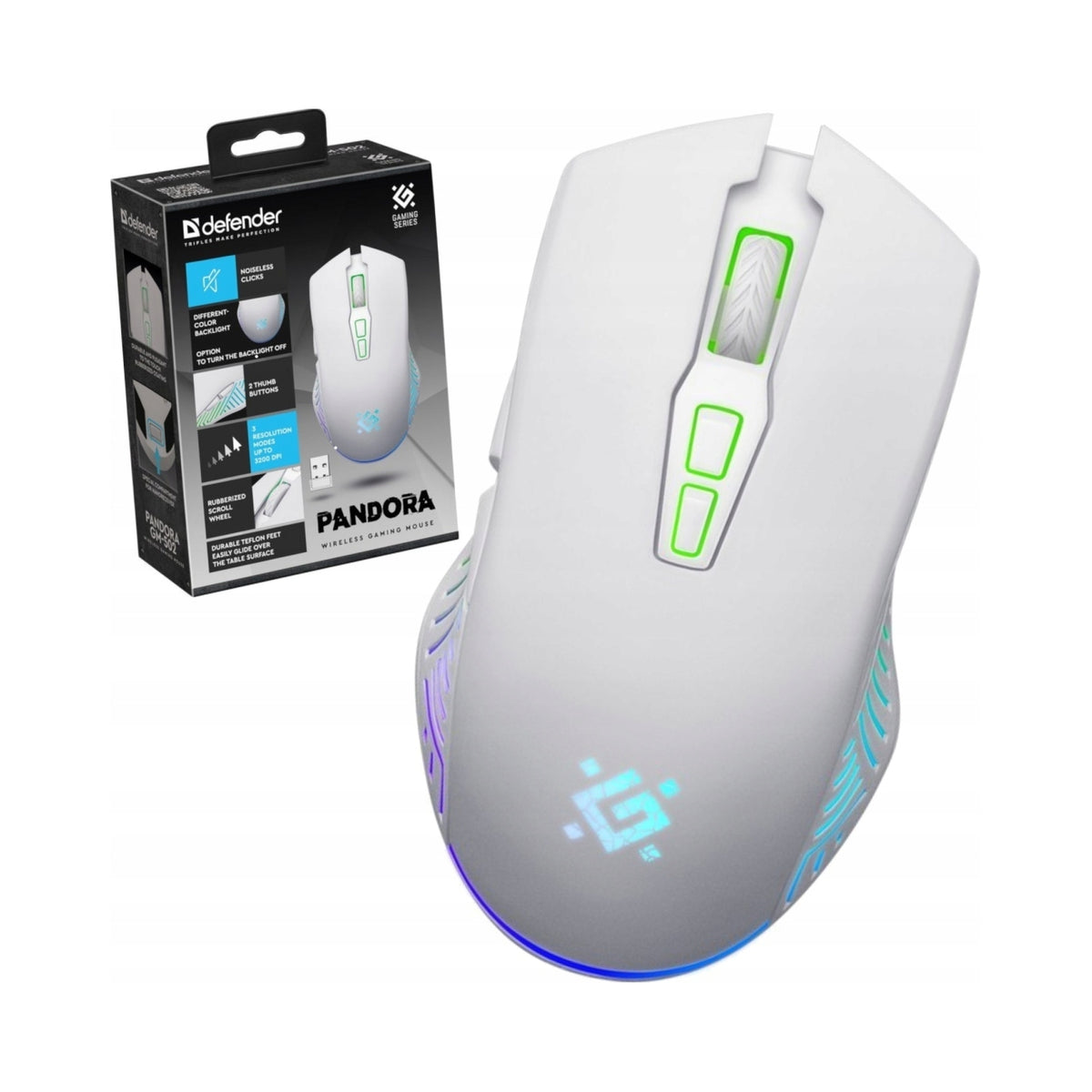 2x Wireless Mouse Defender Pandora Gm 502 Optical 3200dpi White Rgb Ak