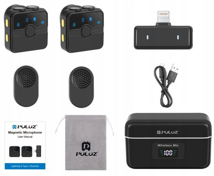 2x Wireless Tie Microphone PULUZ WS300 for iPhone LIGHTNING iOS Packaging status original