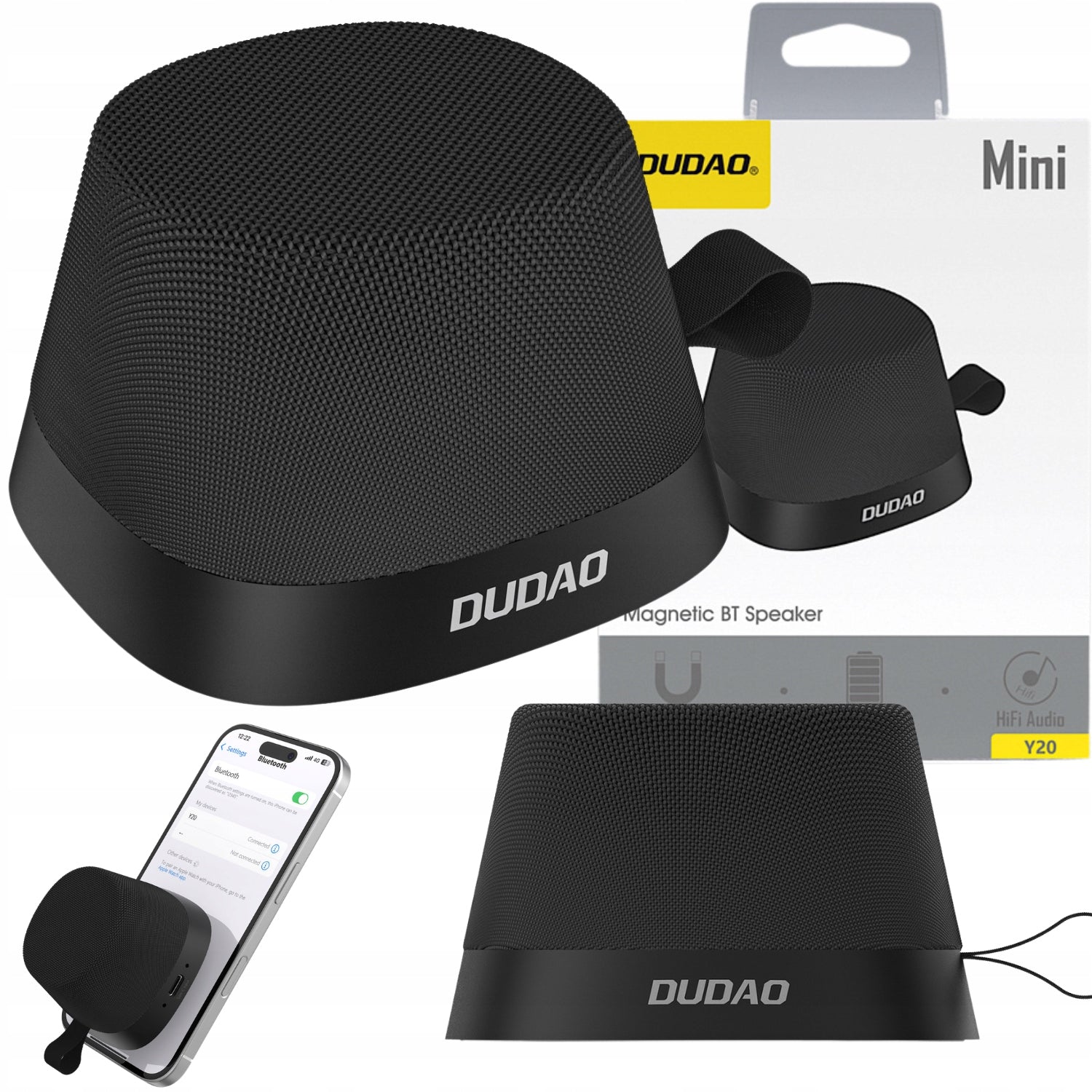 2x Y20 Bluetooth Magnetic Mount Wireless Speaker - Black
