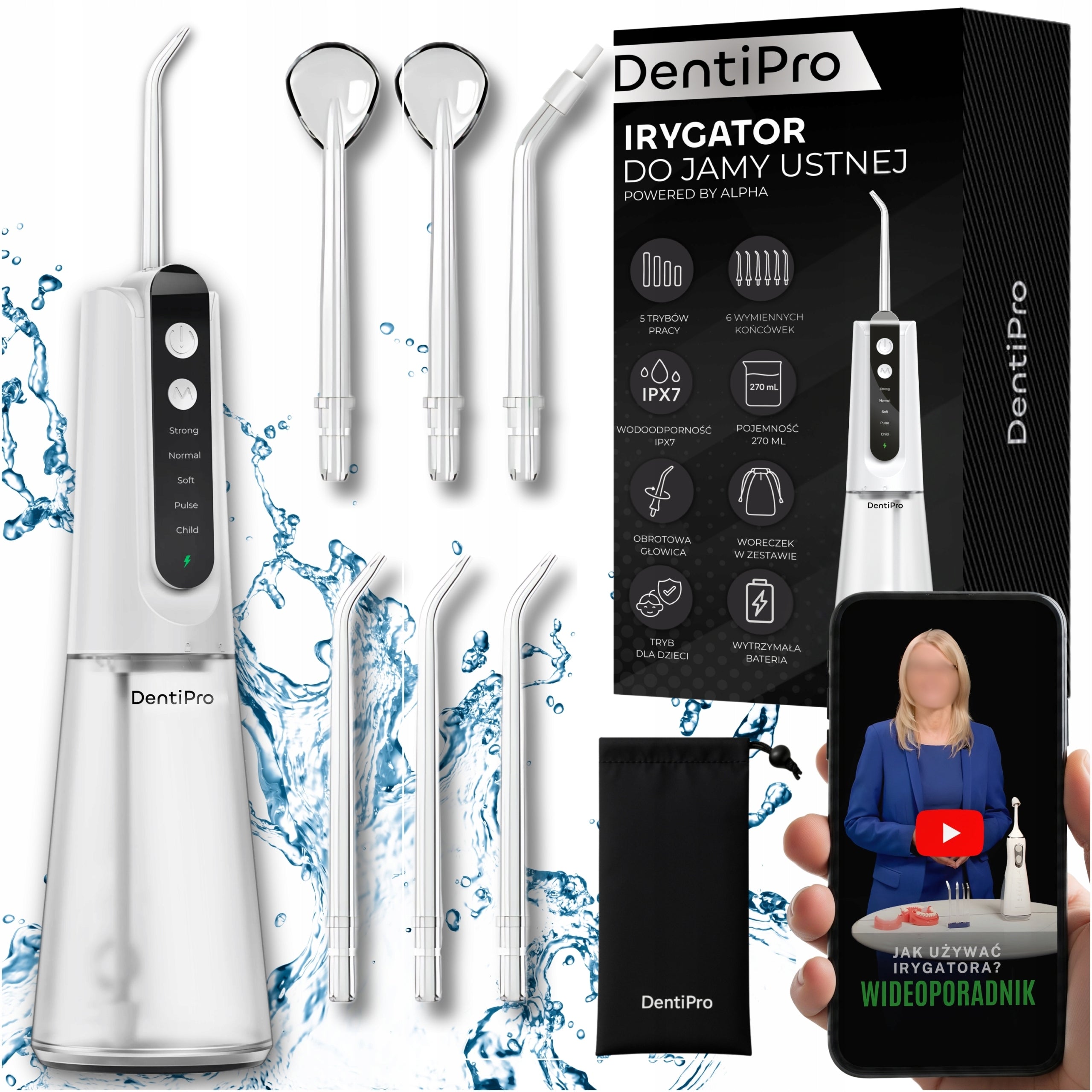 2x Zeb Irrigator Dentipro 5 Modes 6 Nozzles Wireless And Dental