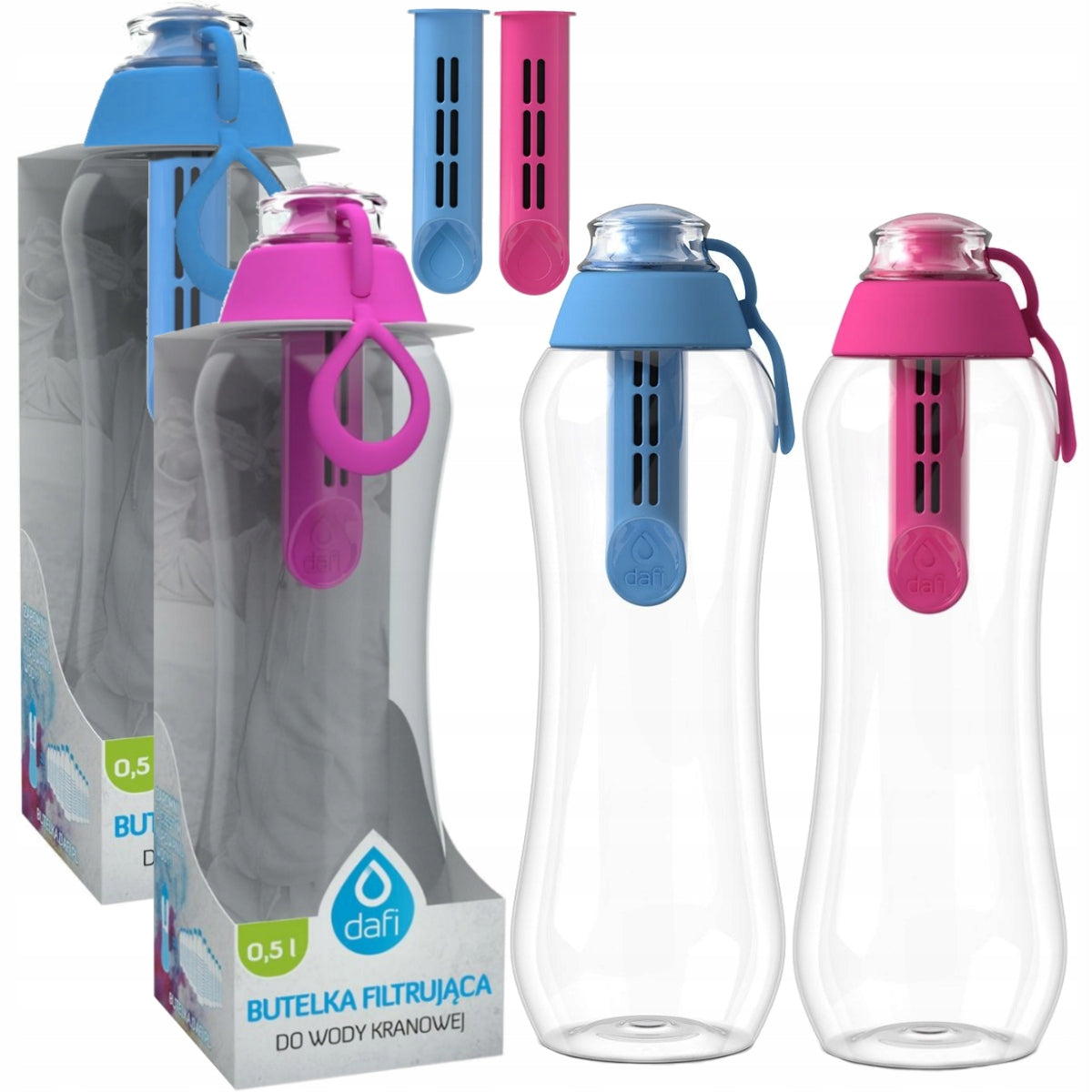 2x filter bottles Dafi Soft 0,5l pink and blue